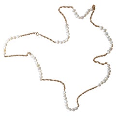 Pearl & 18K Gold Necklace, 32", circa 1970s-1980