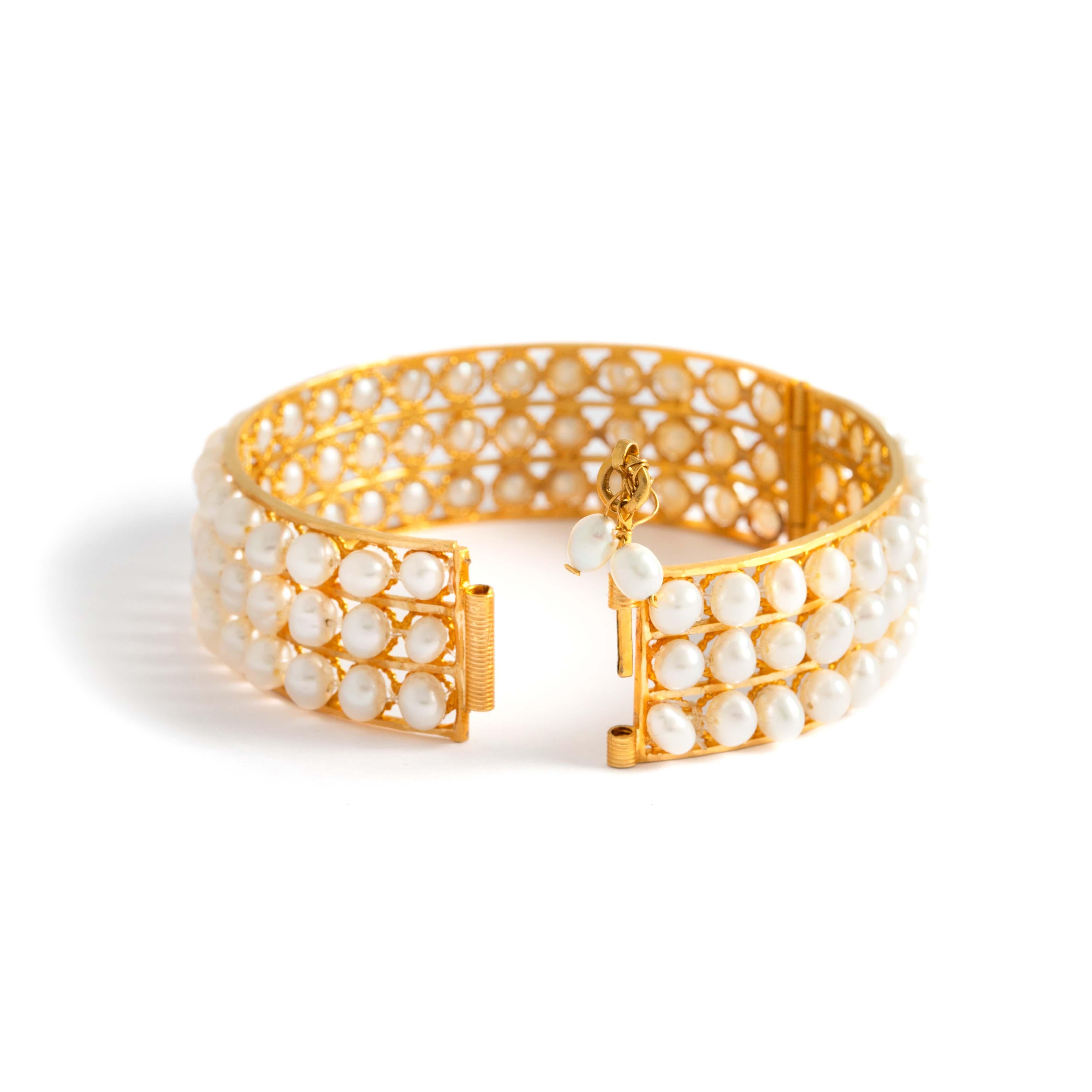 Women's or Men's Pearl 18k Yellow Gold Bracelet
