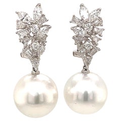 Pearl 
1.90ct Diamond Cluster Earrings 18k White Gold