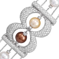 Pearl 20.64cts Diamond Multi-Row Statement Wide Gold Bracelet