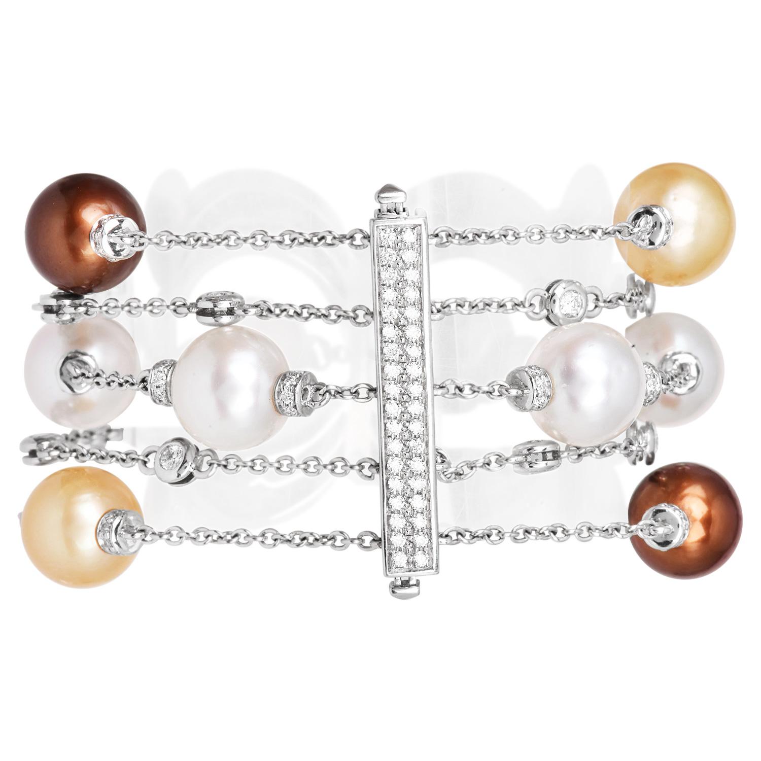 Perle 20,64 Karat Diamant Multi-Row Statement breites Goldarmband im Zustand „Hervorragend“ im Angebot in Miami, FL