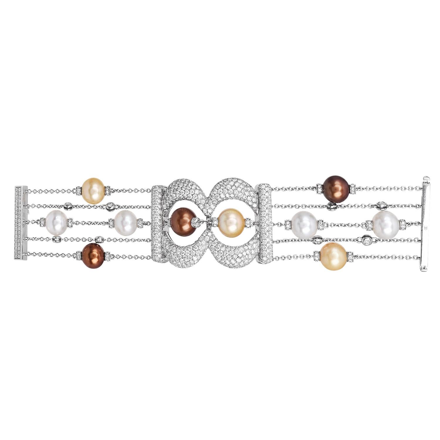 Perle 20,64 Karat Diamant Multi-Row Statement breites Goldarmband Damen im Angebot
