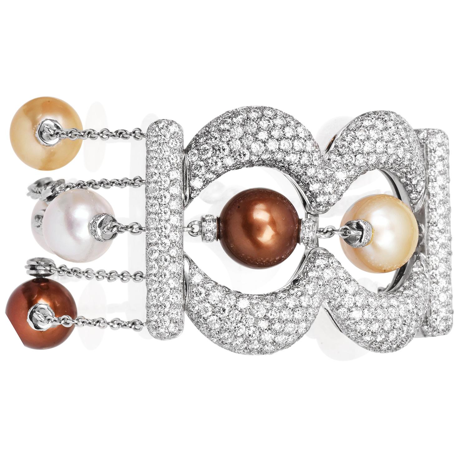 Perle 20,64 Karat Diamant Multi-Row Statement breites Goldarmband im Angebot 1