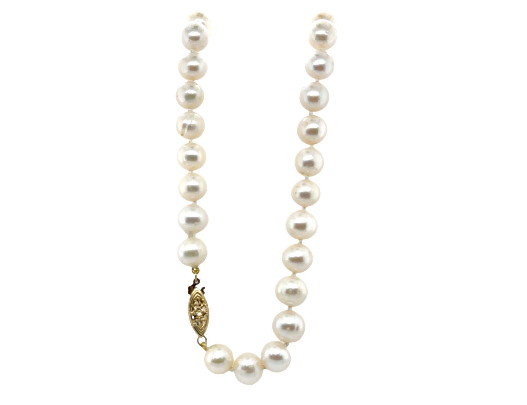 Pearl 21 Inch Necklace Strand of Pearls 8.5mm Pearls 14K Yellow Gold Corte redondo en venta
