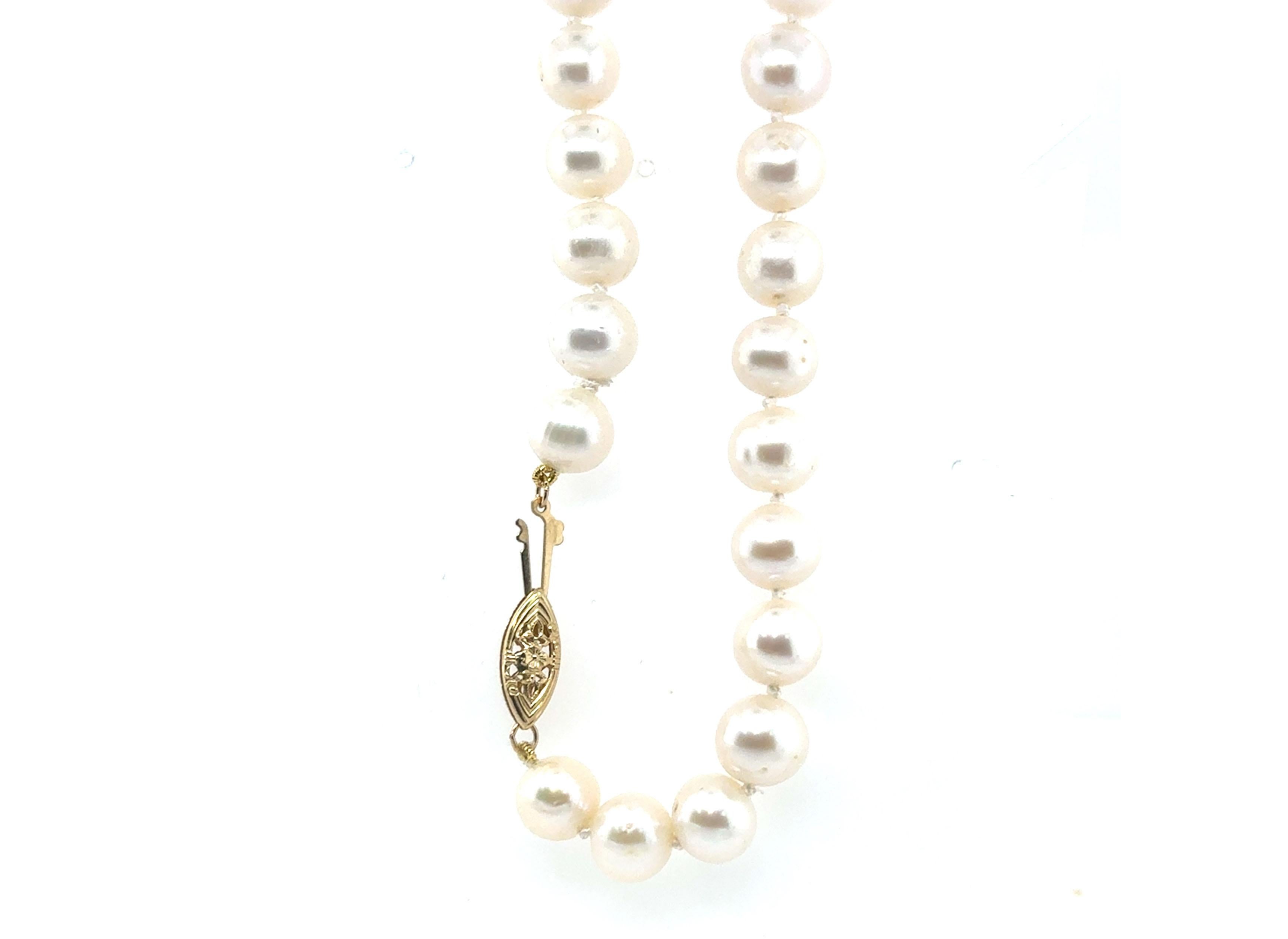Pearl 21 Inch Necklace Strand of Pearls 8.5mm Pearls 14K Yellow Gold en Excelente estado para la venta en Dearborn, MI