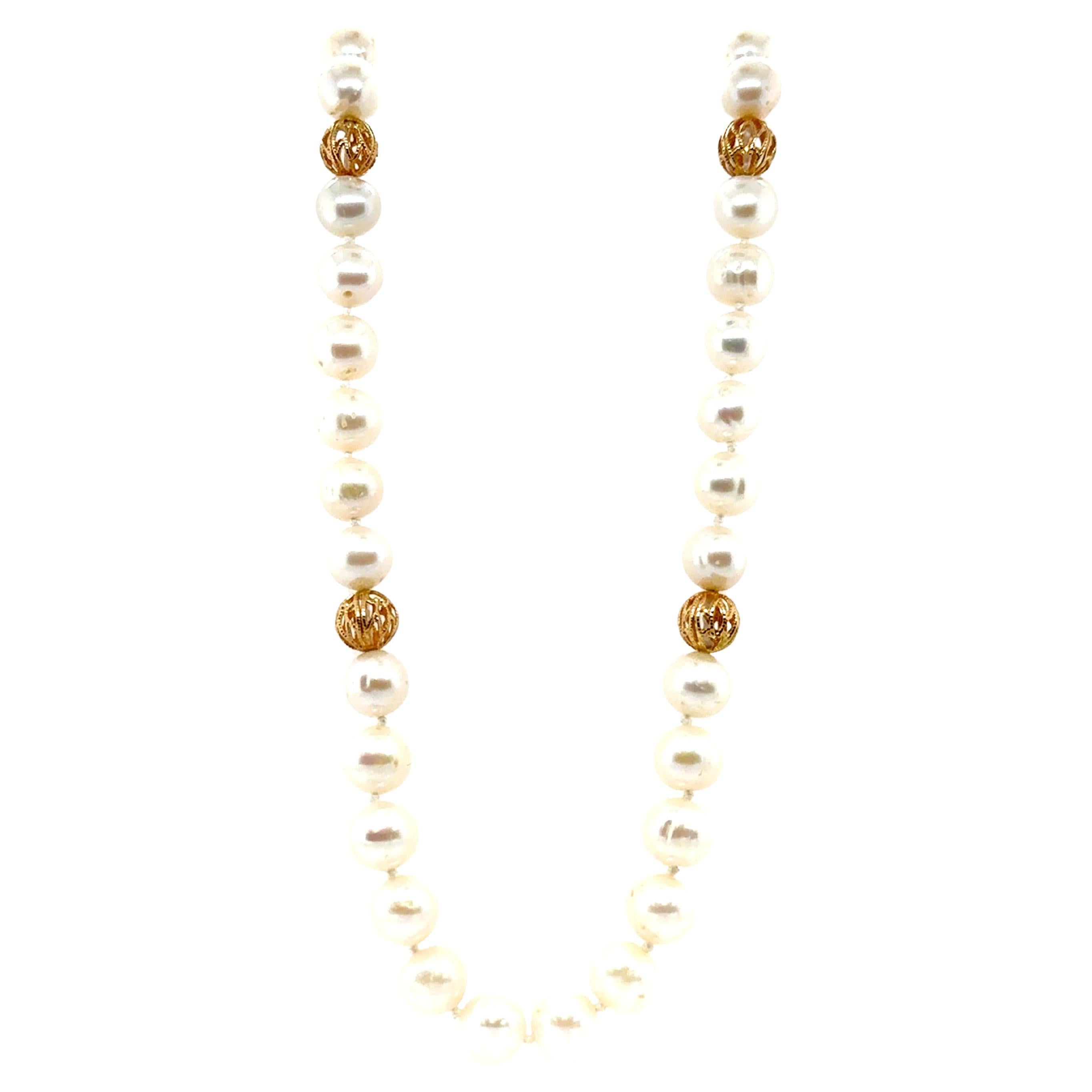 Pearl 21 Inch Necklace Strand of Pearls 8.5mm Pearls 14K Yellow Gold