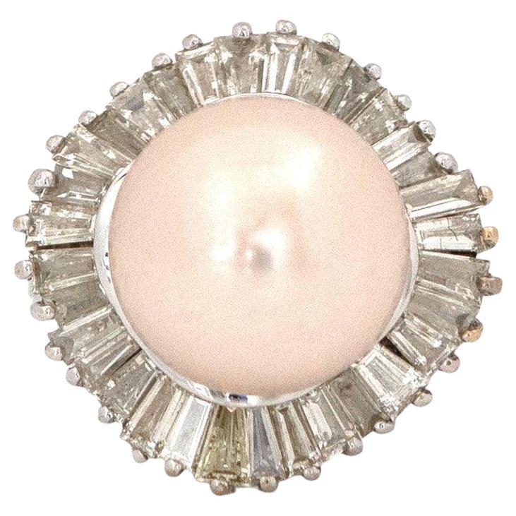 Pearl 2.35ct Diamond 18ct White Gold Ballerina Ring For Sale