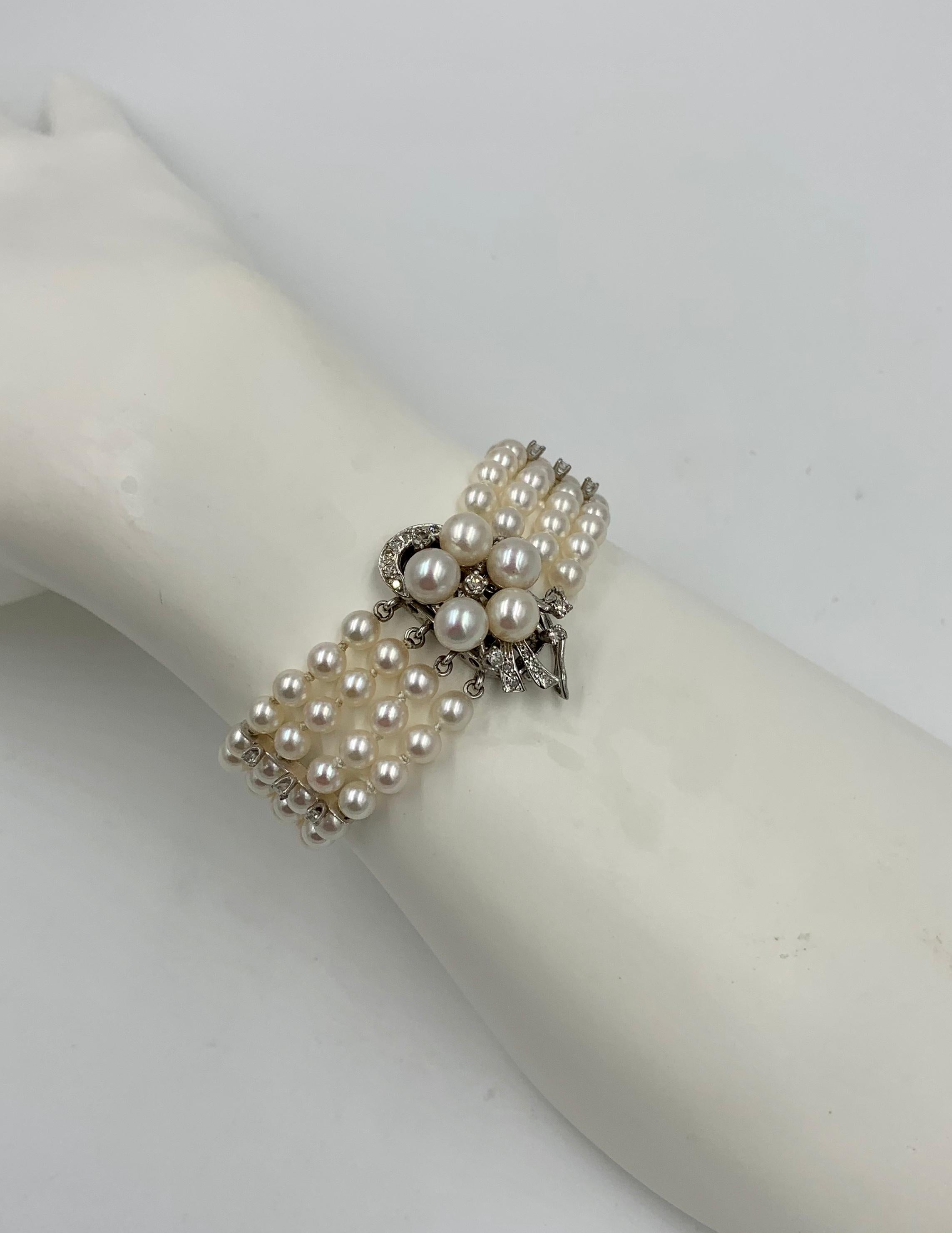 Pearl 26 Diamond Bracelet 14 Karat White Gold Retro Hollywood Regency For Sale 2
