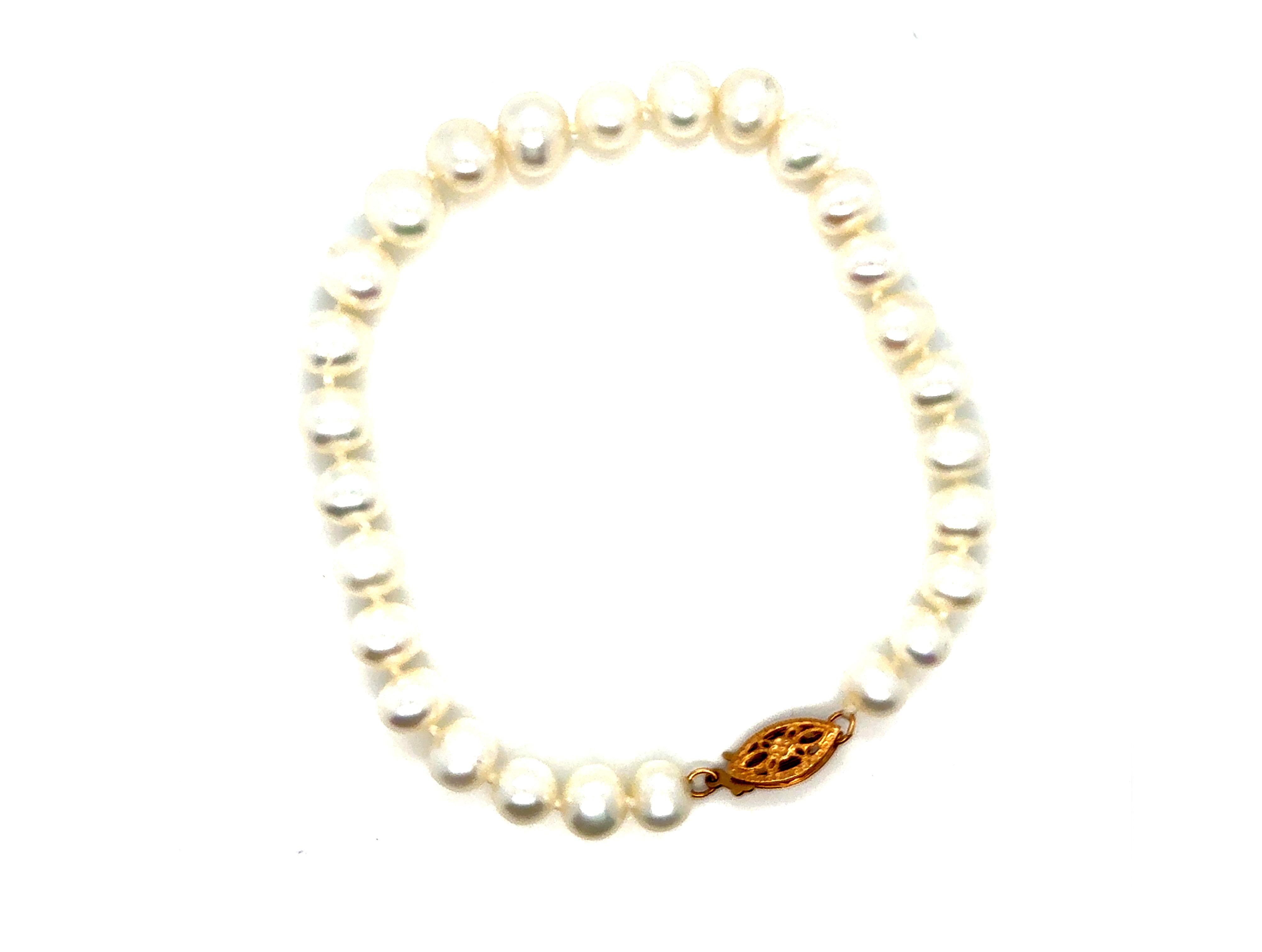 Pearl 6.5-7mm Bracelet 14K Yellow Gold Clasp 7.5 Inch Brand New im Zustand „Neu“ im Angebot in Dearborn, MI