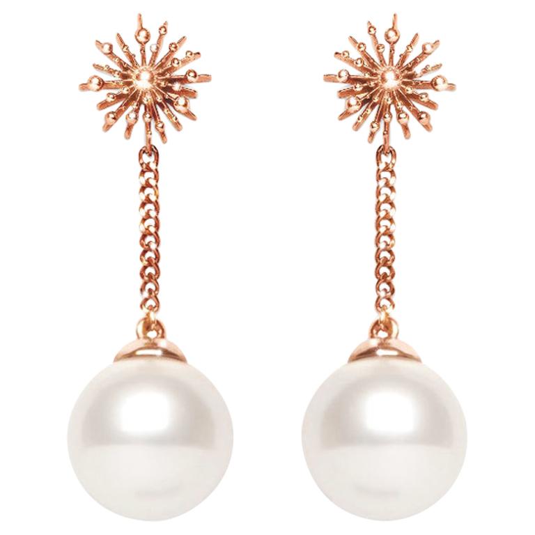 Pearl 9 Karat Rose Gold Soleil Drop Earrings Natalie Barney For Sale