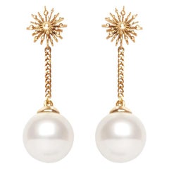 Pearl 9 Karat Yellow Gold Soleil Drop Earrings Natalie Barney
