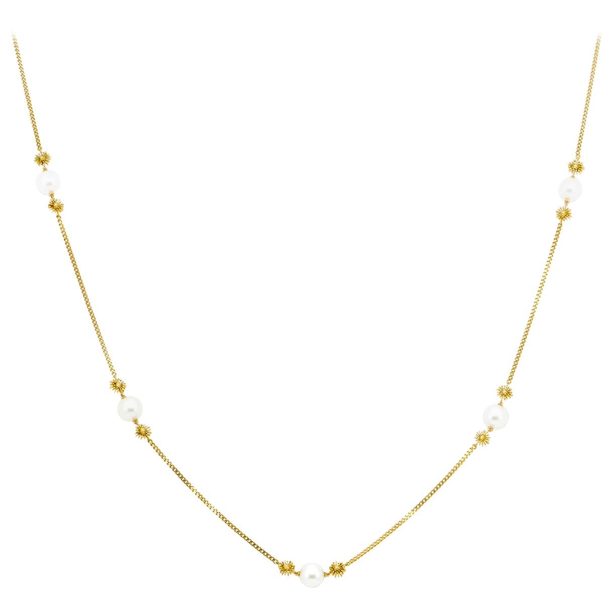 Pearl 9 Karat Yellow Gold Soleil Necklace Natalie Barney For Sale