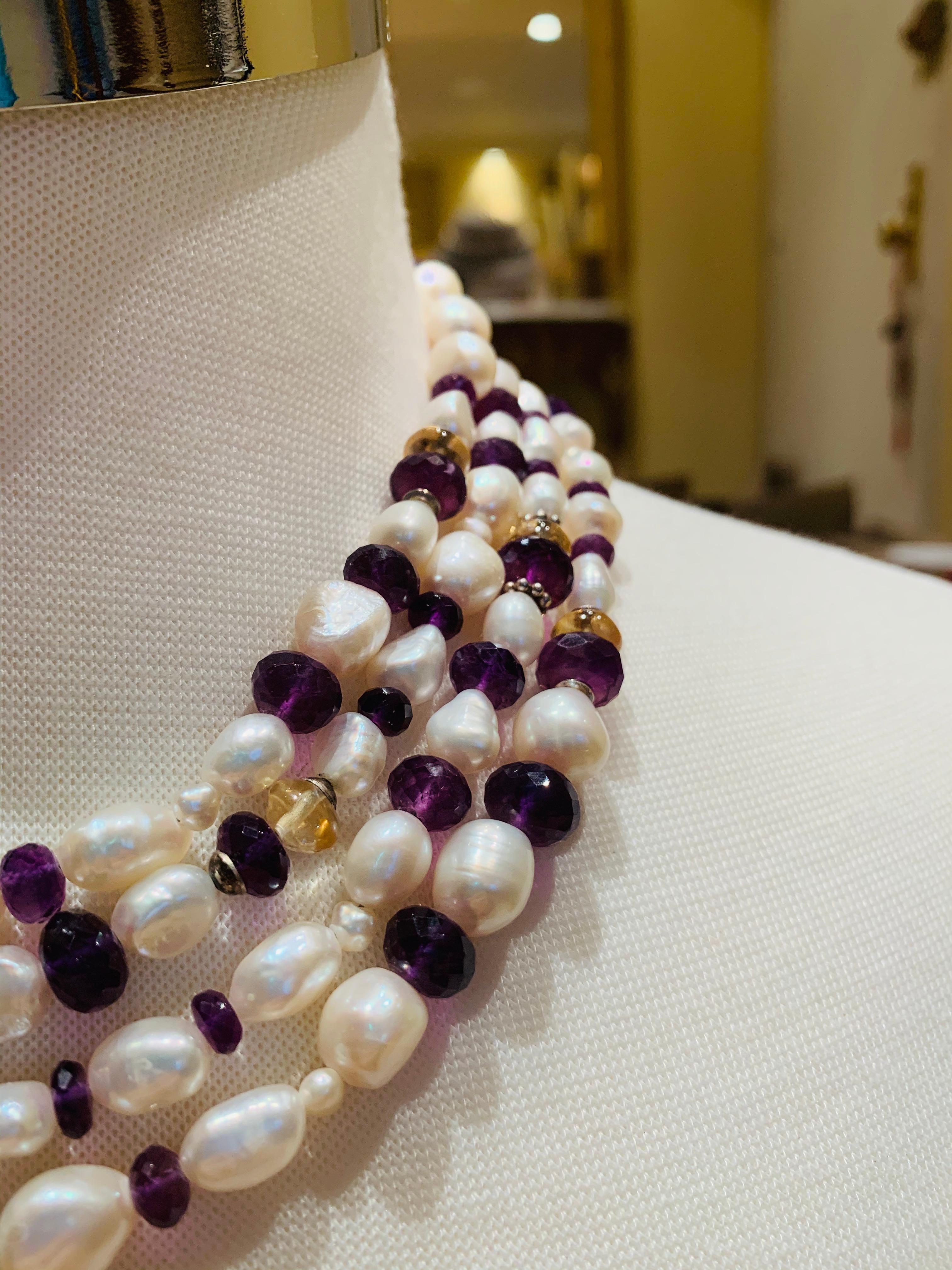 Collier de perles de 183 cm de long, d'améthyste et de citrine en vente 4