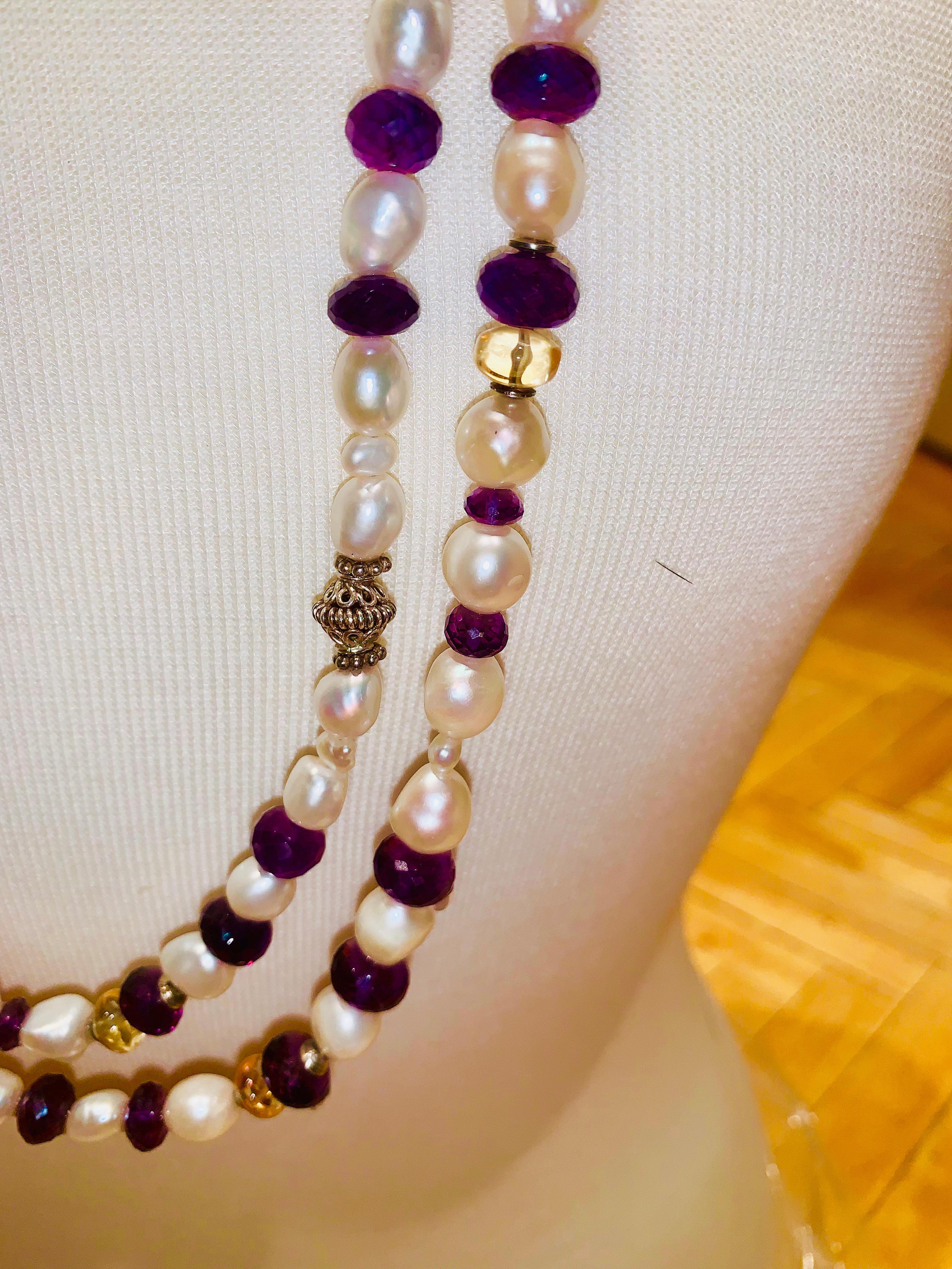 Collier de perles de 183 cm de long, d'améthyste et de citrine Neuf - En vente à New York, NY