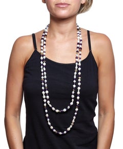 Collier de perles de 183 cm de long, d'améthyste et de citrine