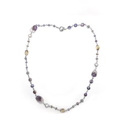 Pearl Amethyst And Smoky Quartz Necklace In Sterling Silver - 36 Inches