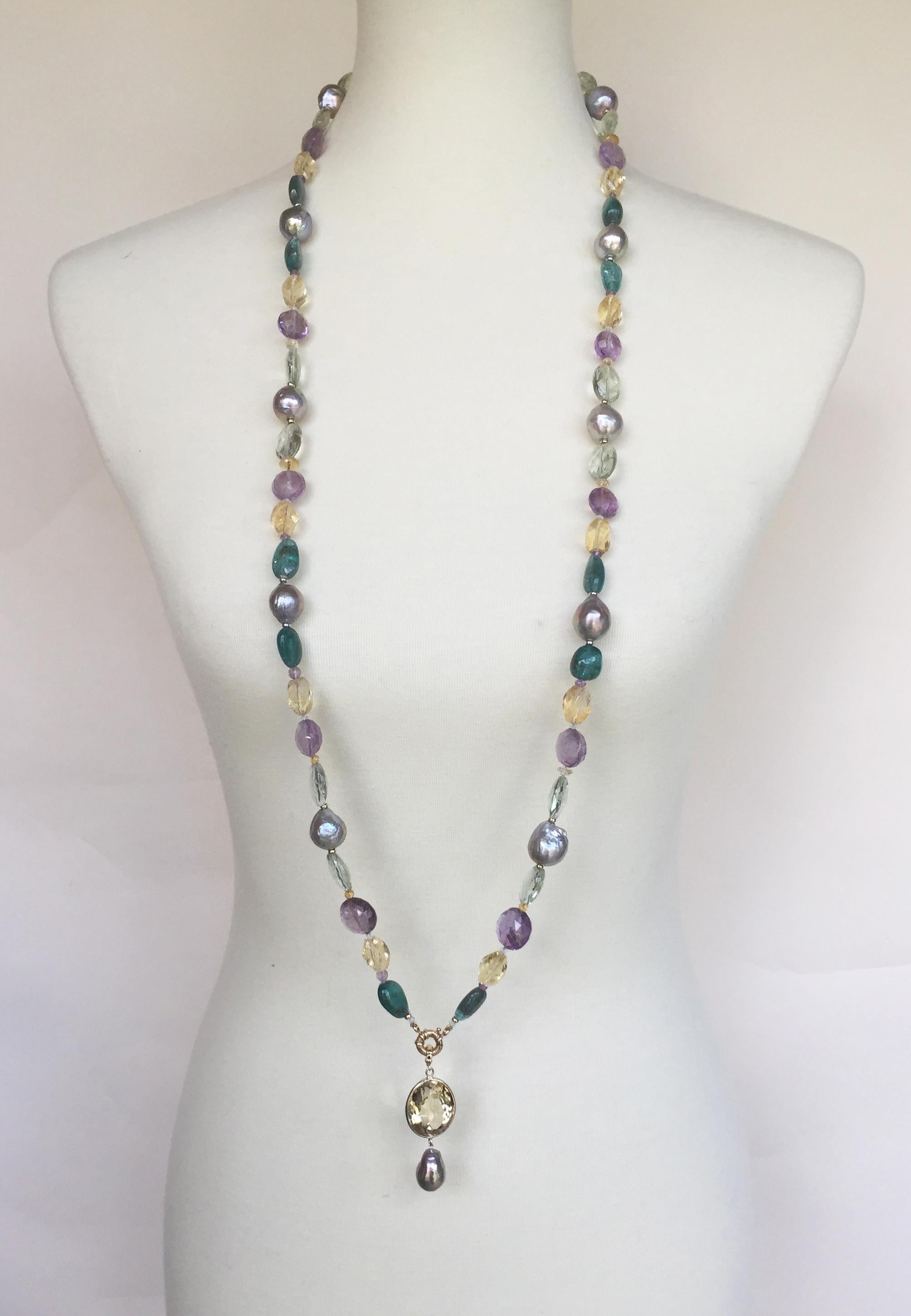 Bead Marina J. Pearl, Amethyst & Citrine Necklace with 14k Gold & Removable Pendant