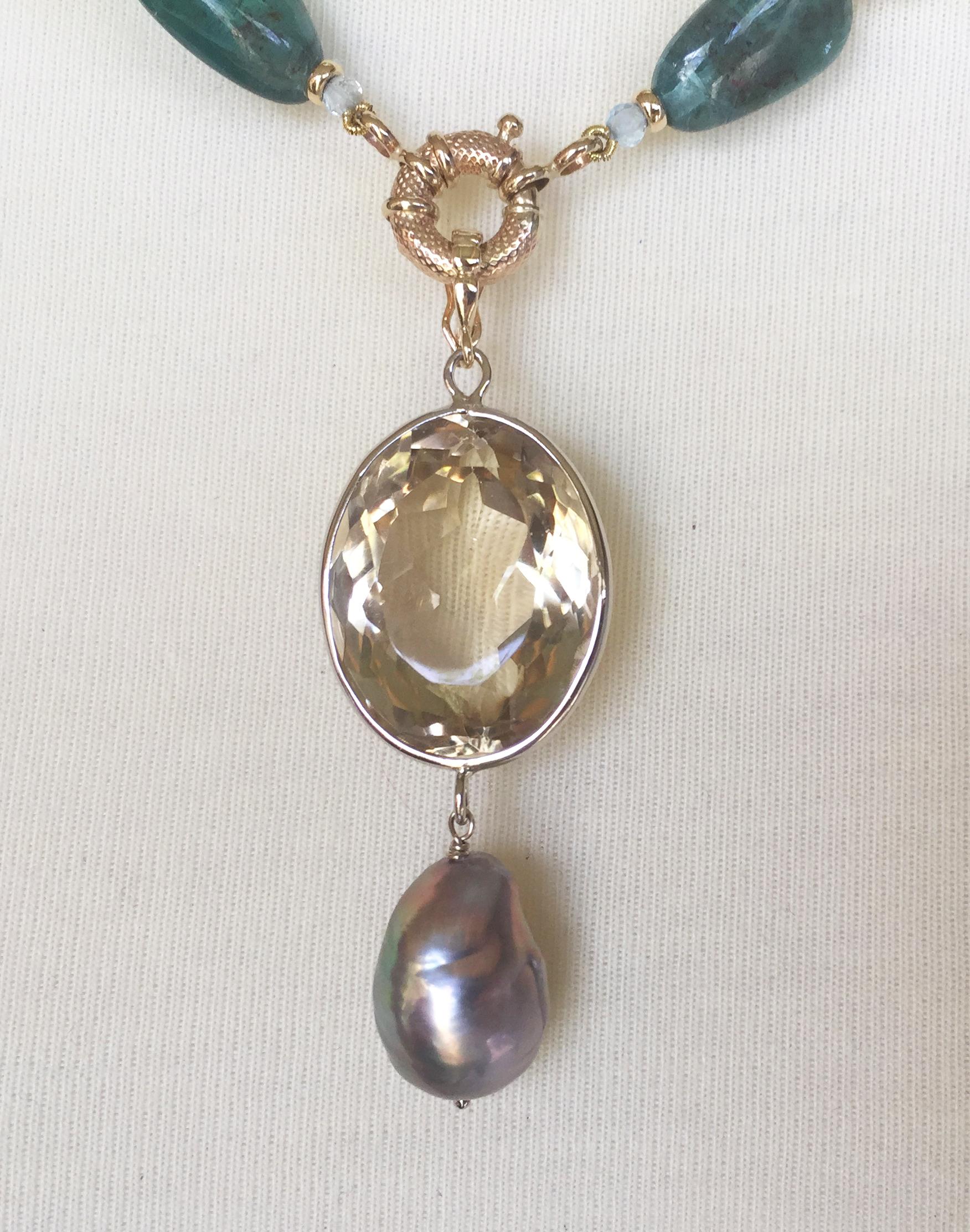 Marina J. Pearl, Amethyst & Citrine Necklace with 14k Gold & Removable Pendant In New Condition In Los Angeles, CA