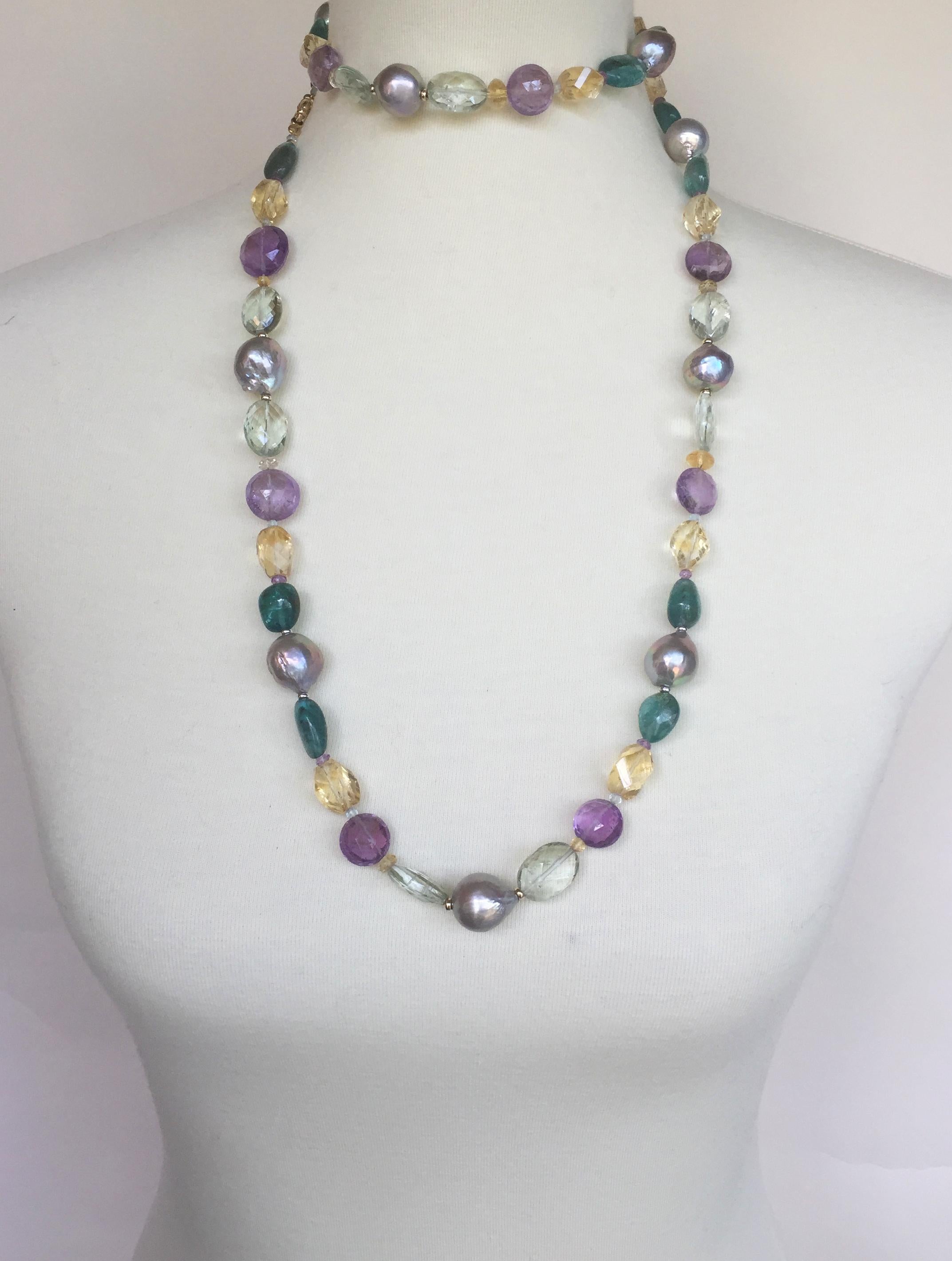 Marina J. Pearl, Amethyst & Citrine Necklace with 14k Gold & Removable Pendant 1