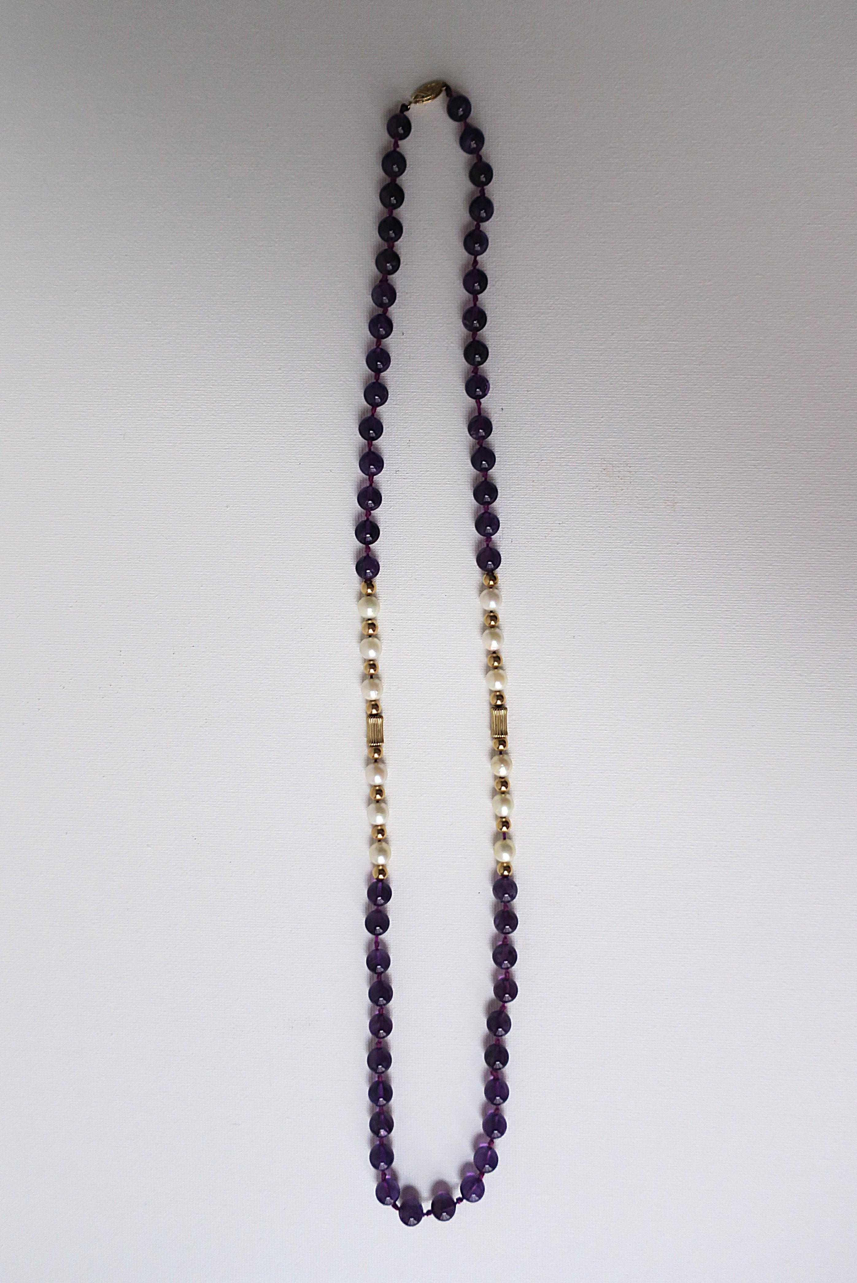 Pearl Amethyst Gold Bead Necklace or Choker For Sale 7