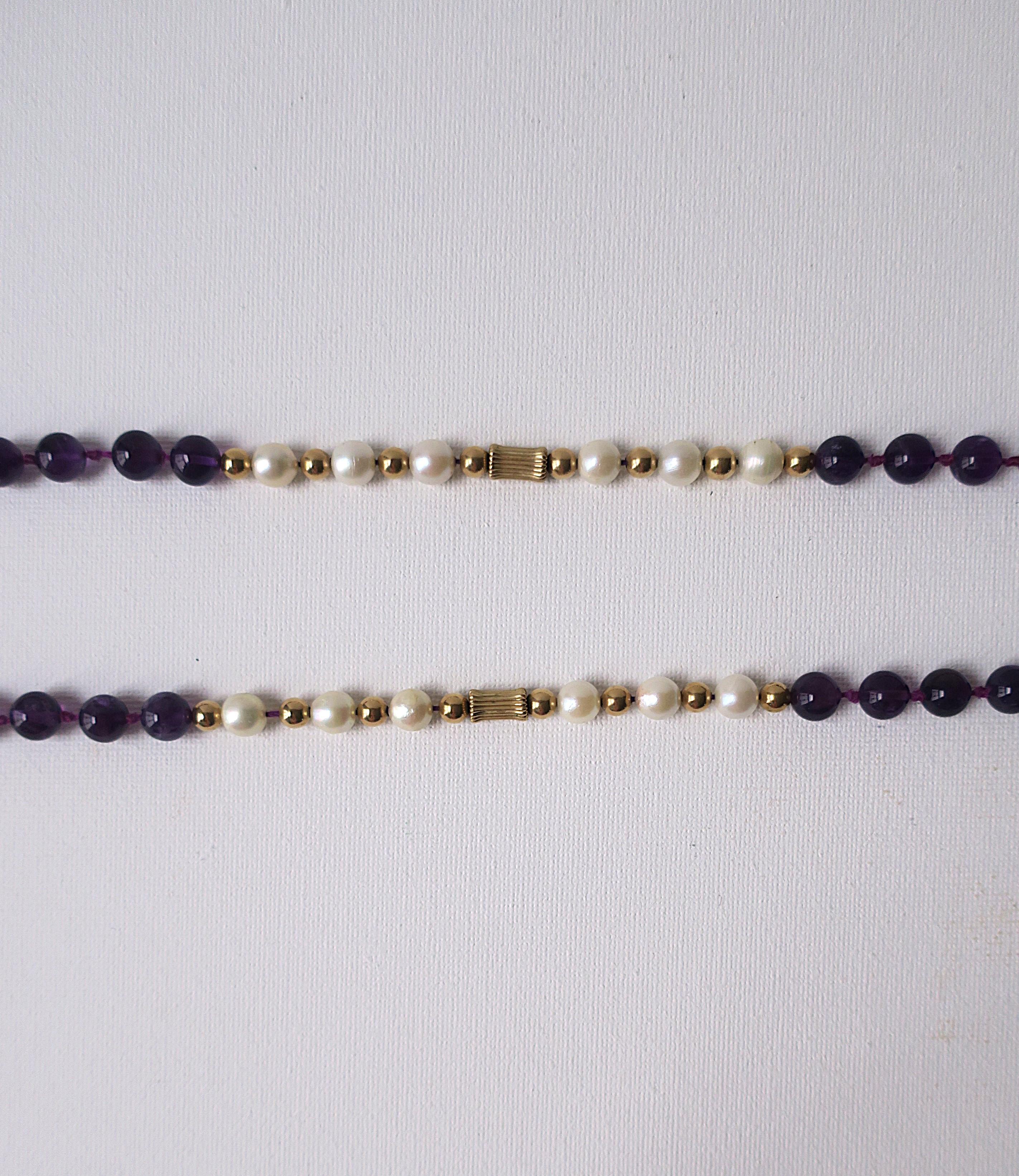 Pearl Amethyst Gold Bead Necklace or Choker For Sale 8