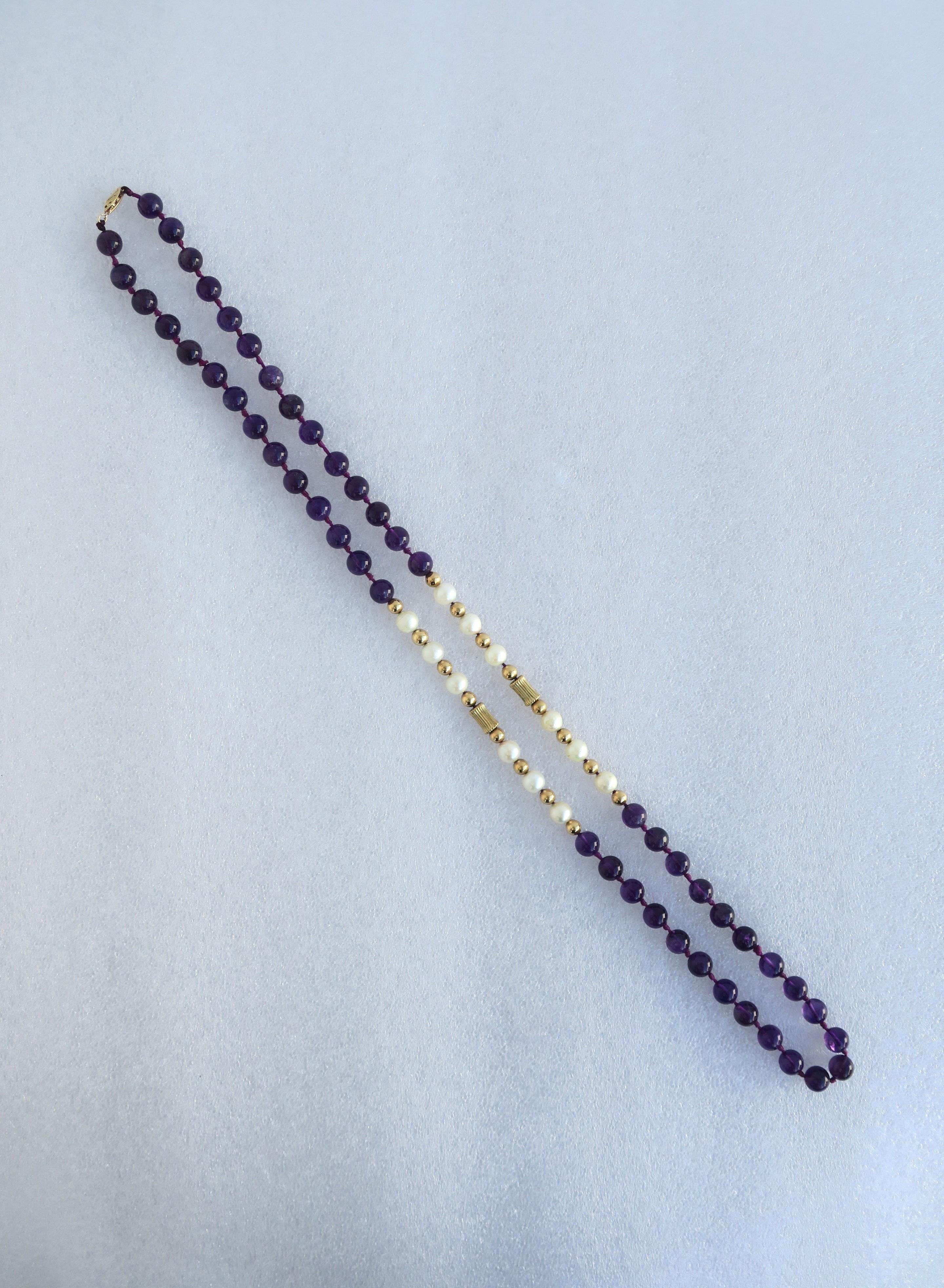 Pearl Amethyst Gold Bead Necklace or Choker In Good Condition For Sale In New York, NY