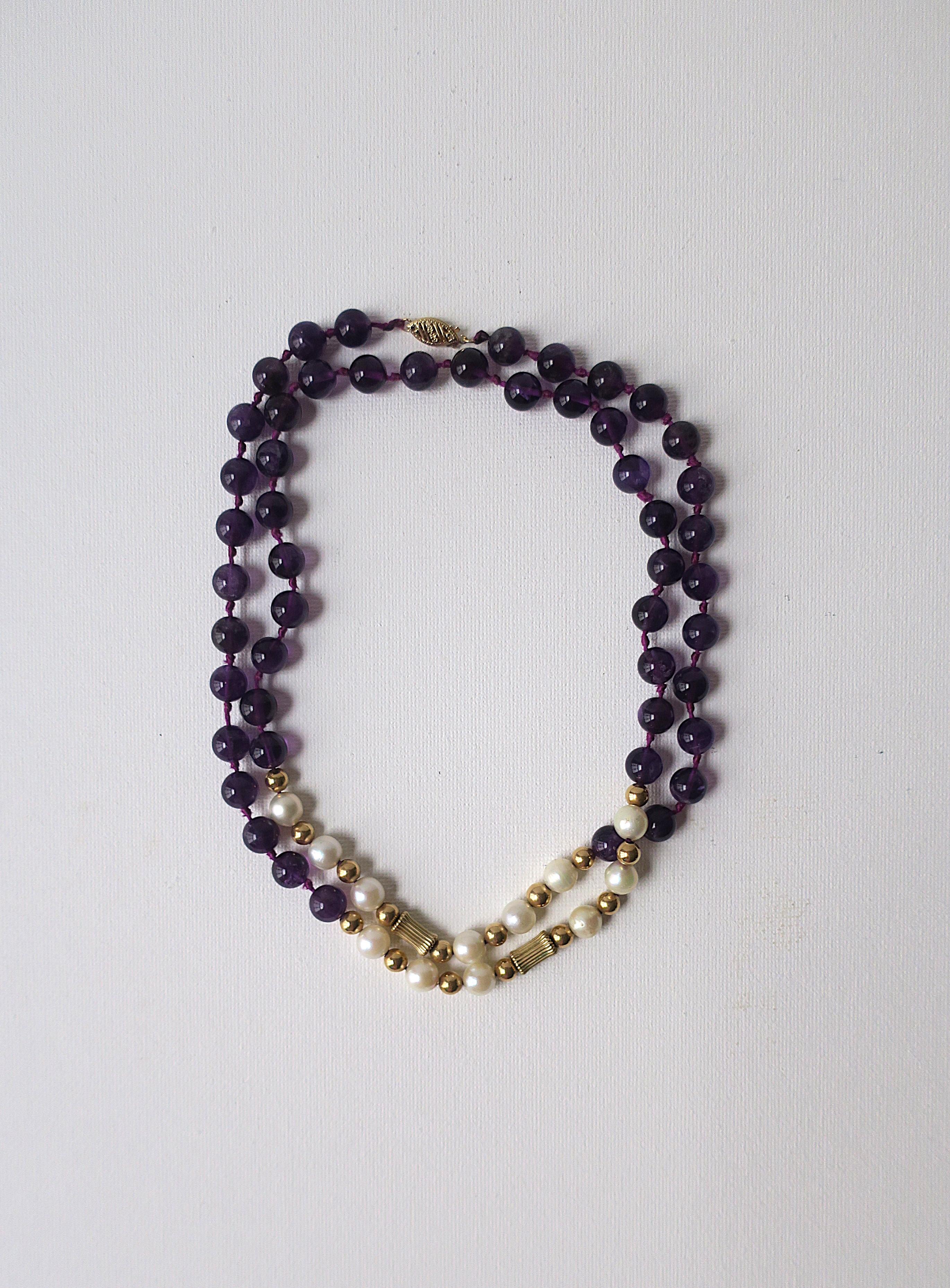 Pearl Amethyst Gold Bead Necklace or Choker For Sale 1