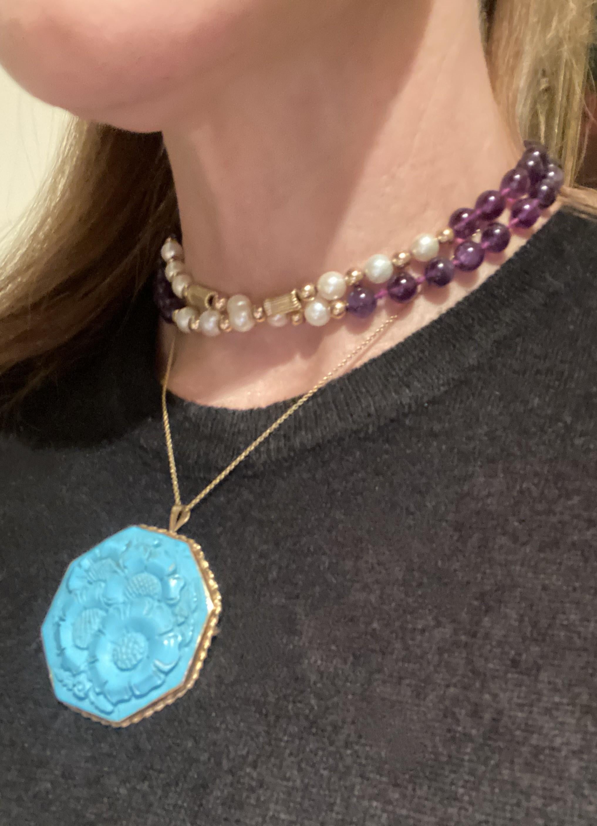 Pearl Amethyst Gold Bead Necklace or Choker For Sale 3