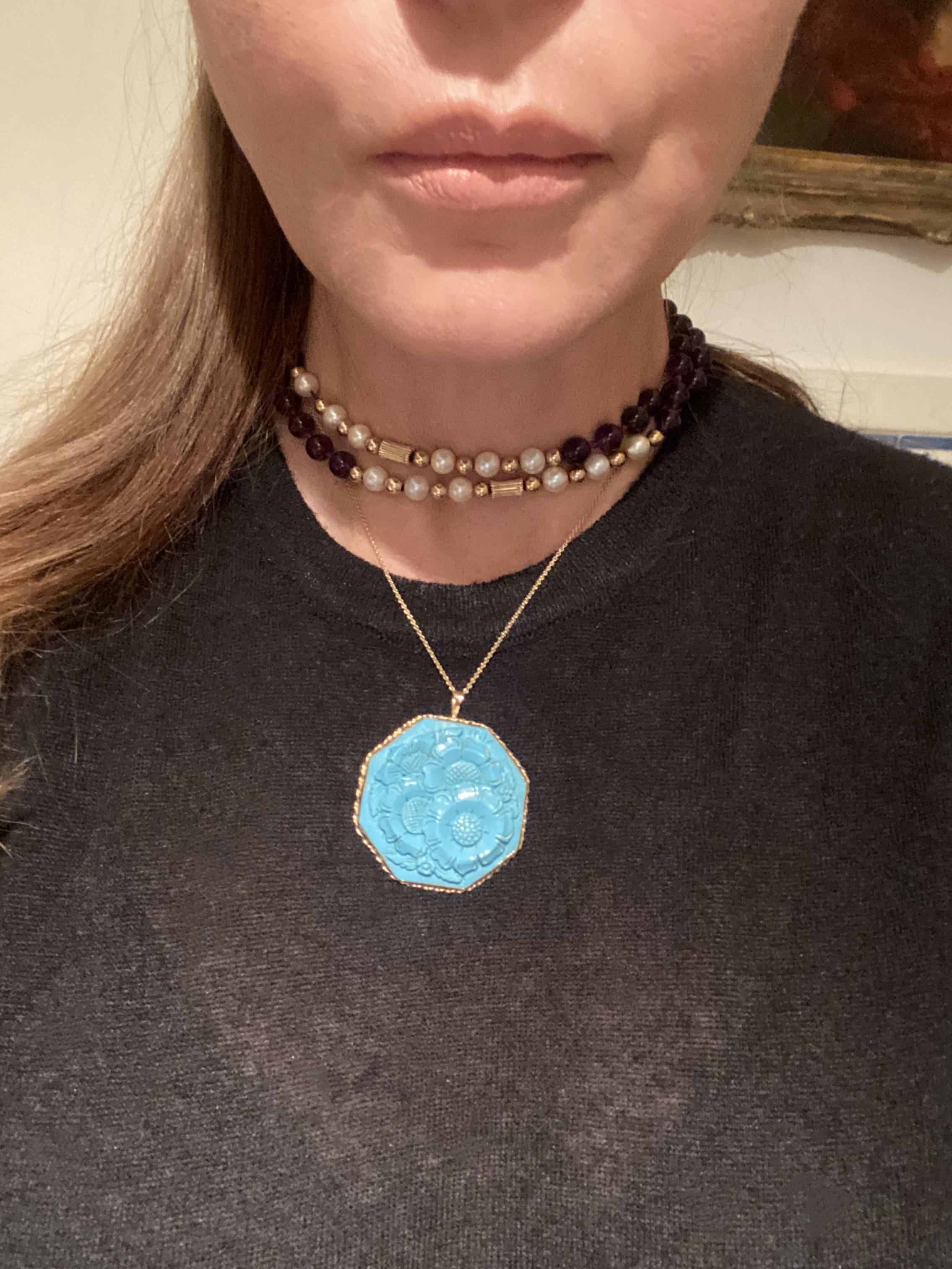 Pearl Amethyst Gold Bead Necklace or Choker For Sale 4