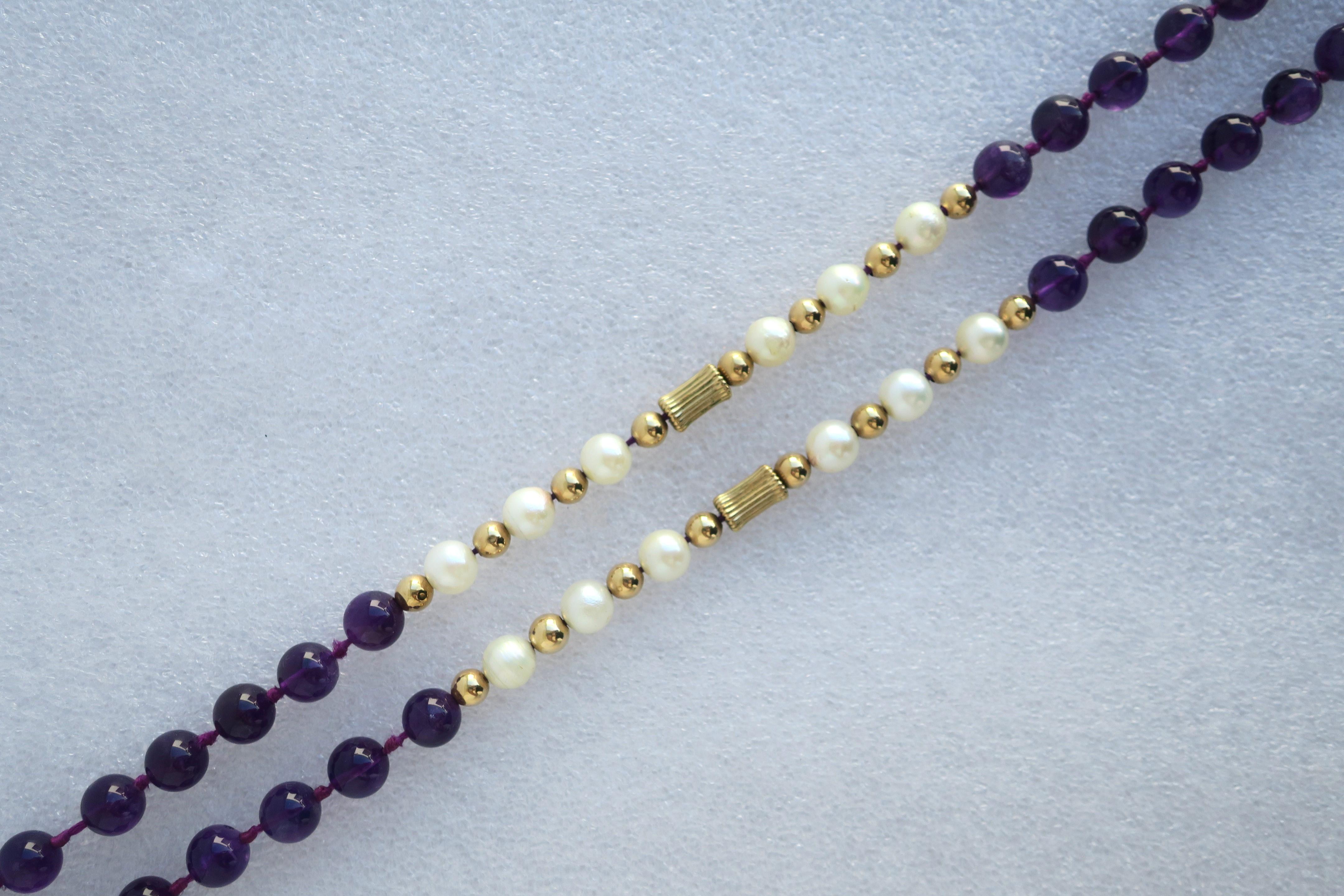 Pearl Amethyst Gold Bead Necklace or Choker For Sale 5