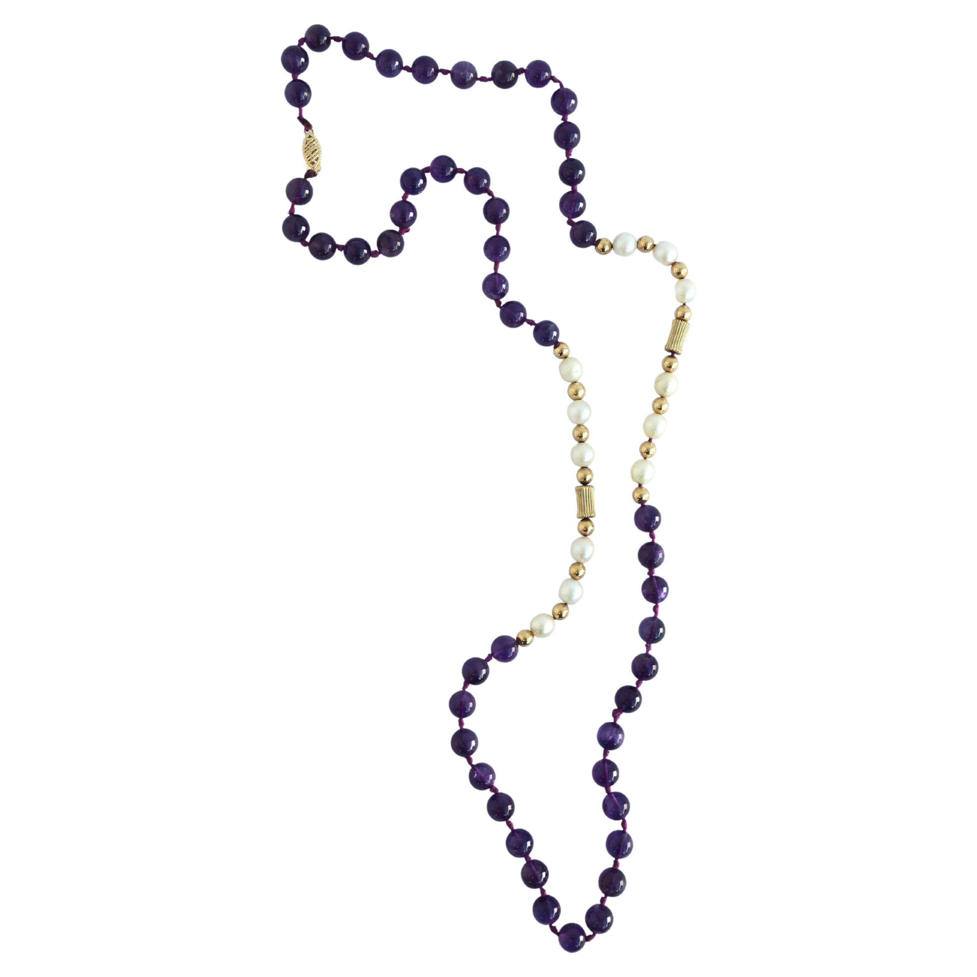 Pearl Amethyst Gold Bead Necklace or Choker