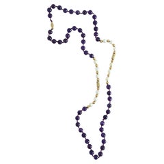 Pearl Amethyst Gold Bead Necklace or Choker
