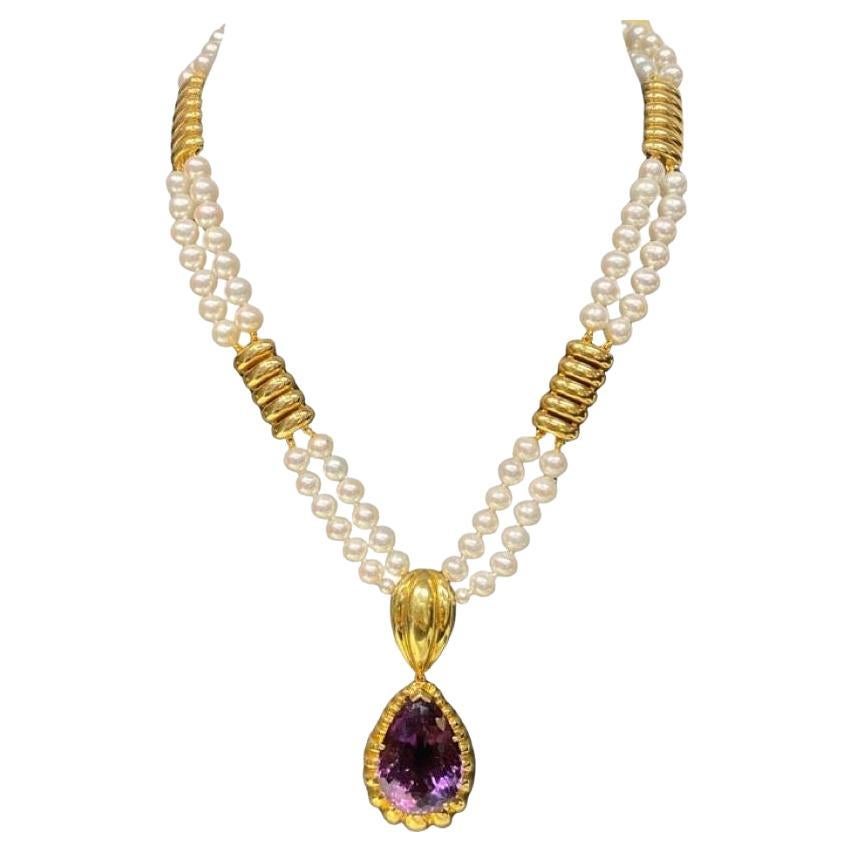 Collana di perle e ametista in vendita