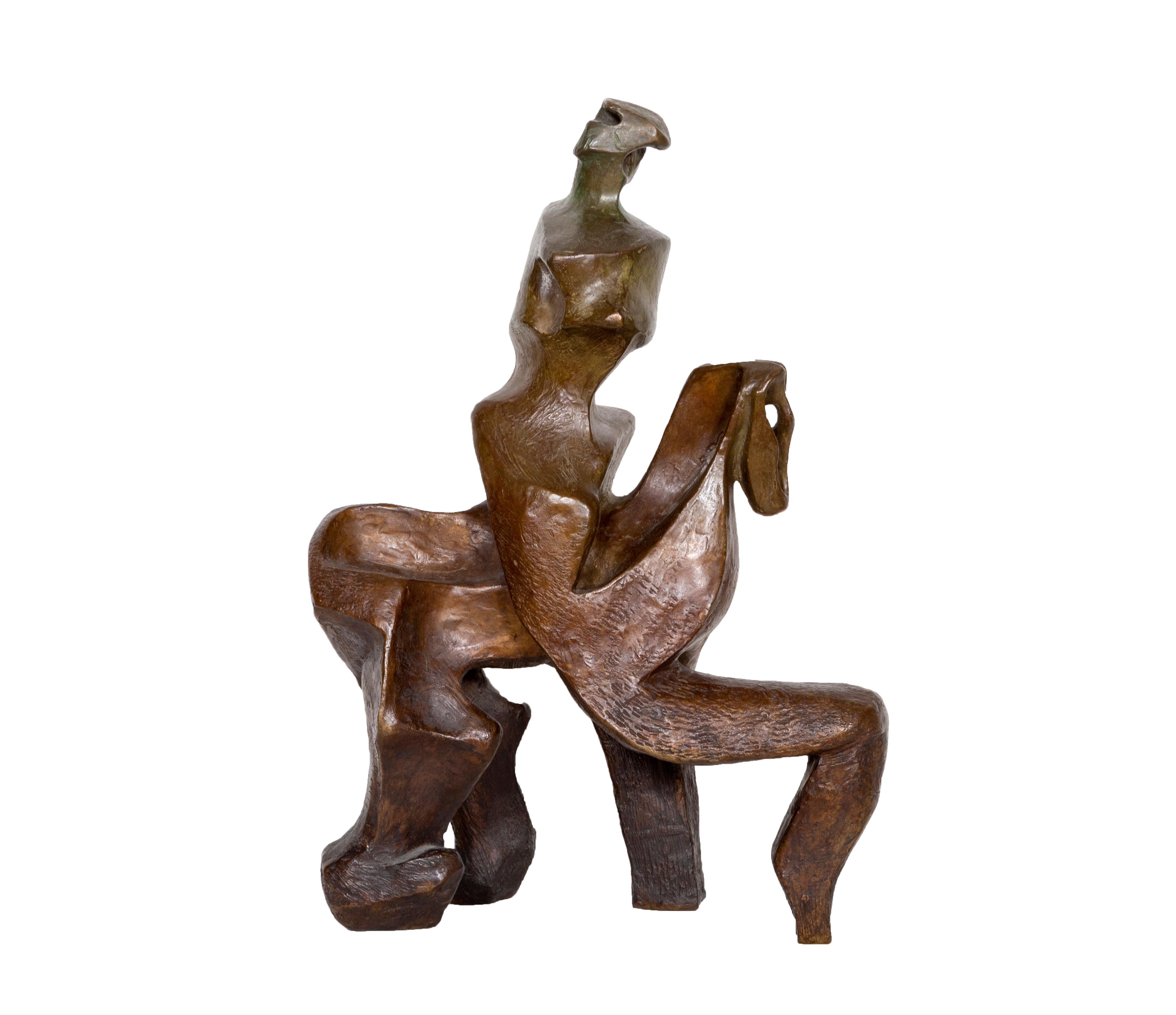 Horse and Rider, Bronze Sculpture by Pearl Amsel For Sale 1
