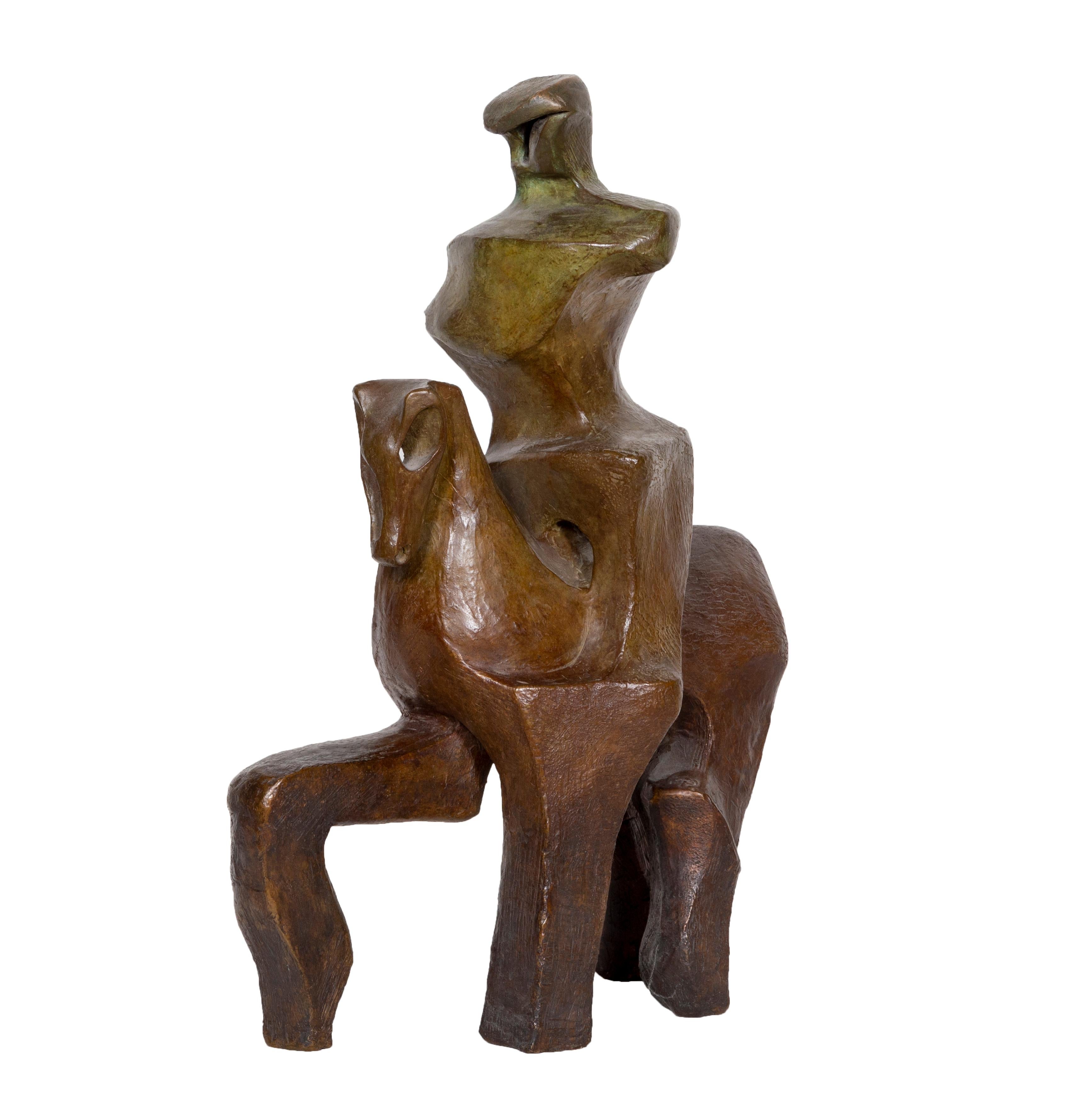Horse and Rider, Bronze Sculpture by Pearl Amsel For Sale 4