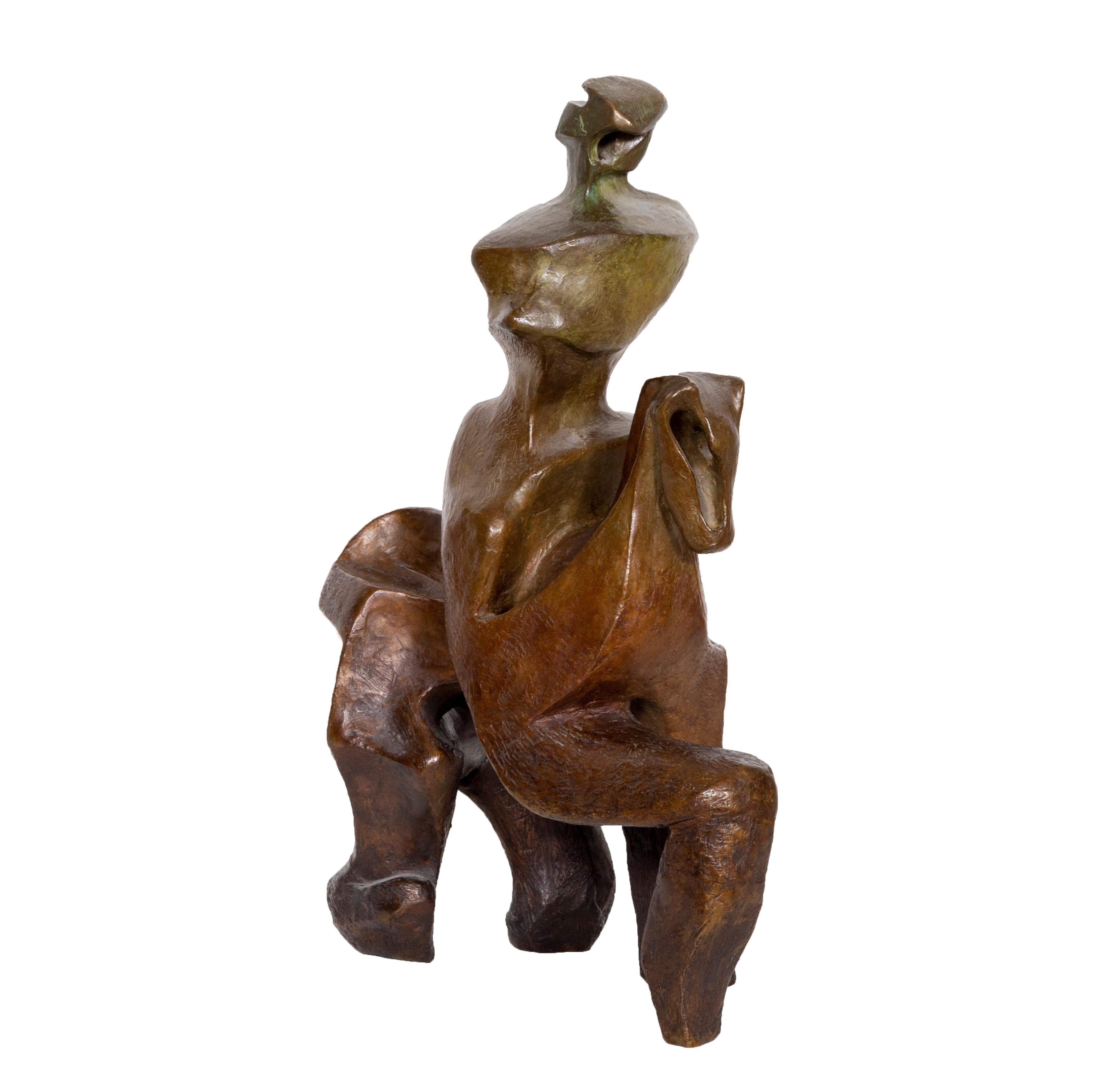 Pferde und Reiter, Bronzeskulptur von Perlmutt Amsel