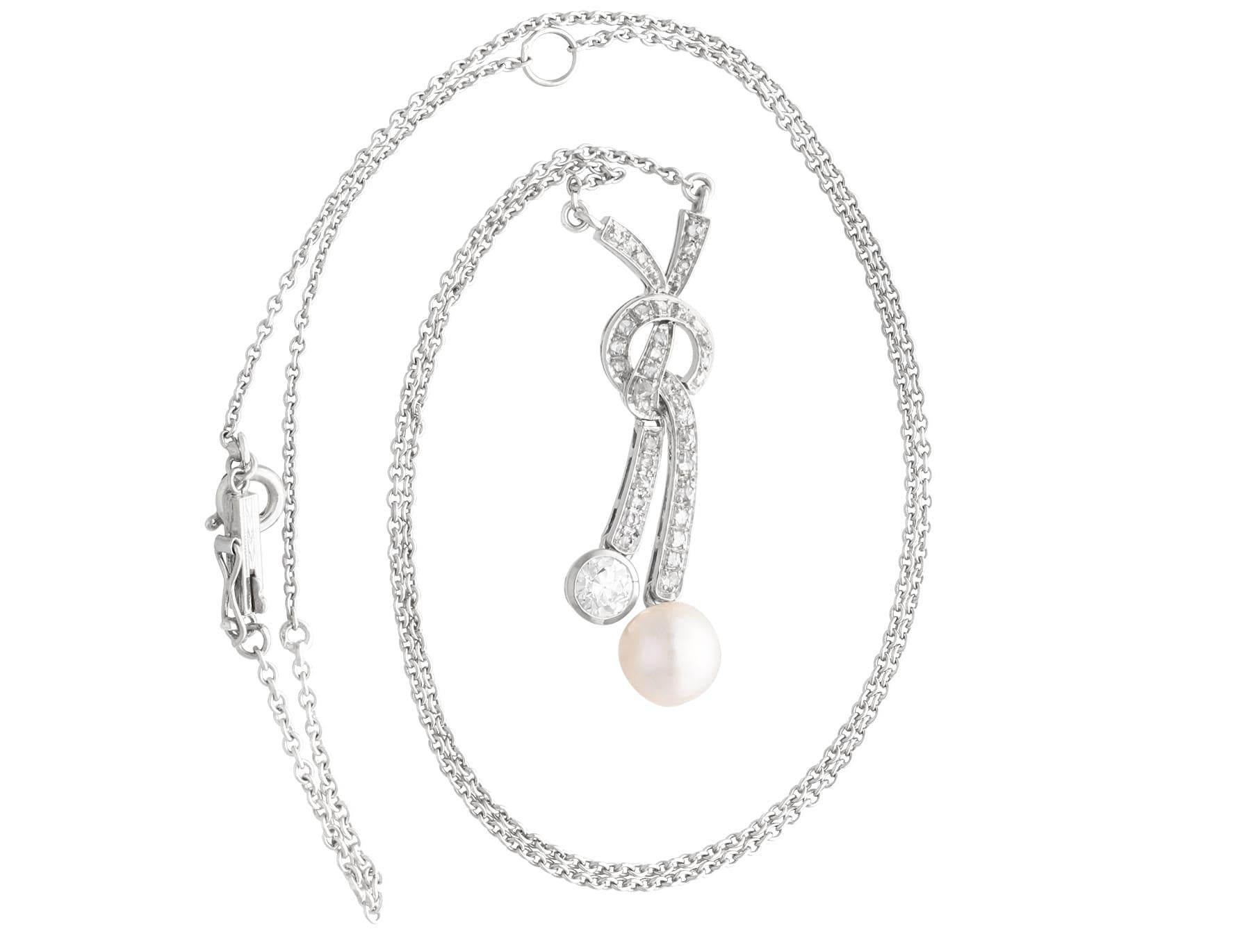 Edoardiano Collana con perle, diamanti da 0,67 carati e oro bianco 12k - Antica CIRCA 1910 in vendita