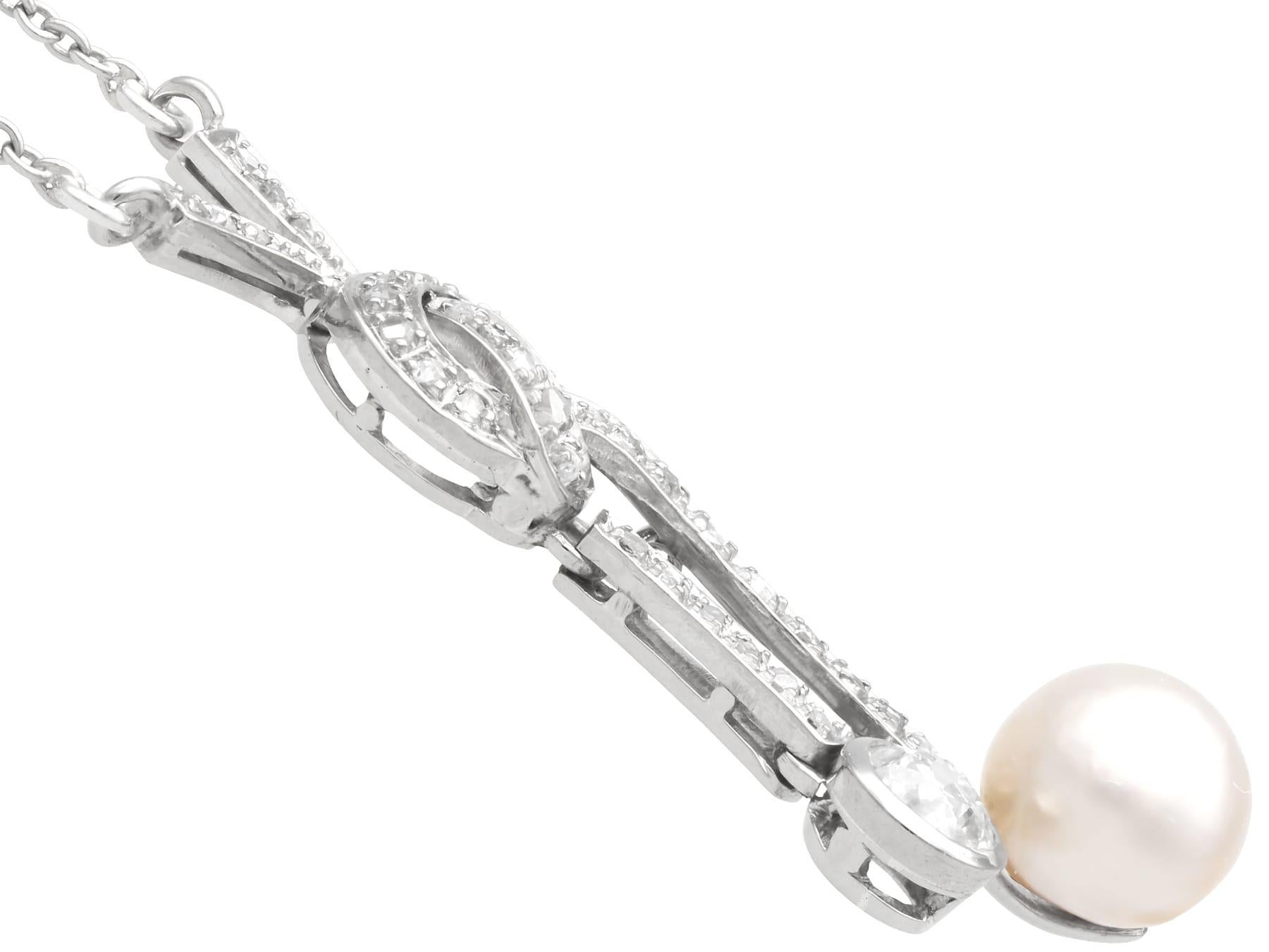 Taglio antico europeo Collana con perle, diamanti da 0,67 carati e oro bianco 12k - Antica CIRCA 1910 in vendita