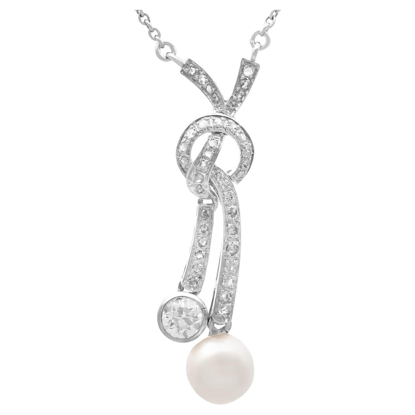Pearl and 0.67 Carat Diamond and 12k White Gold Necklace - Antique Circa 1910