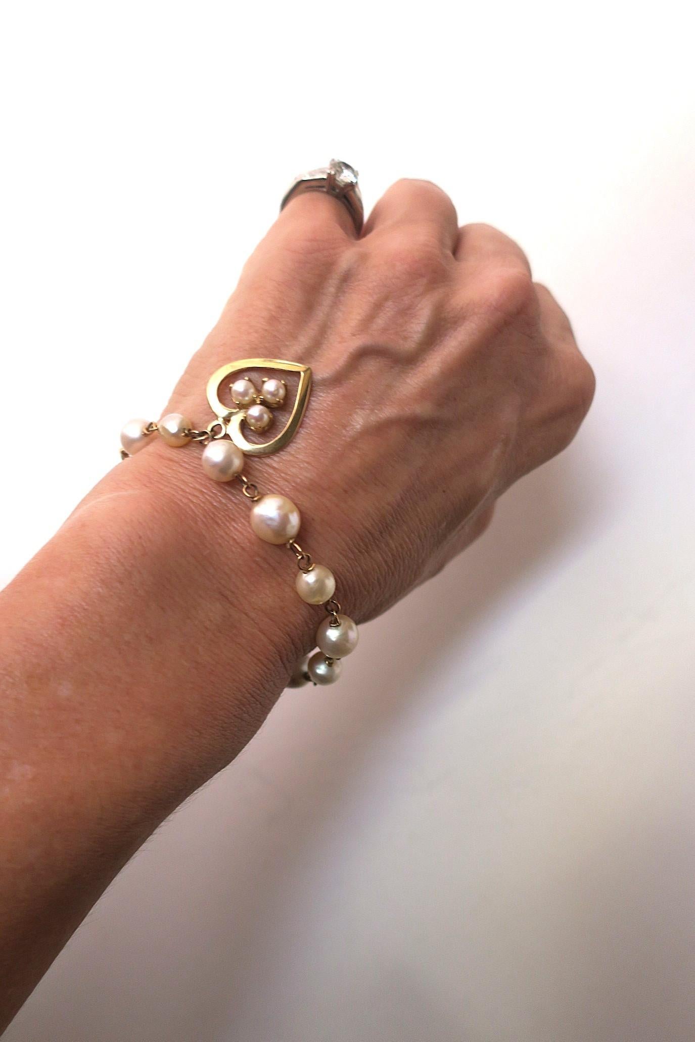 Bracciale con perle e cuore in oro 14 carati in vendita 4