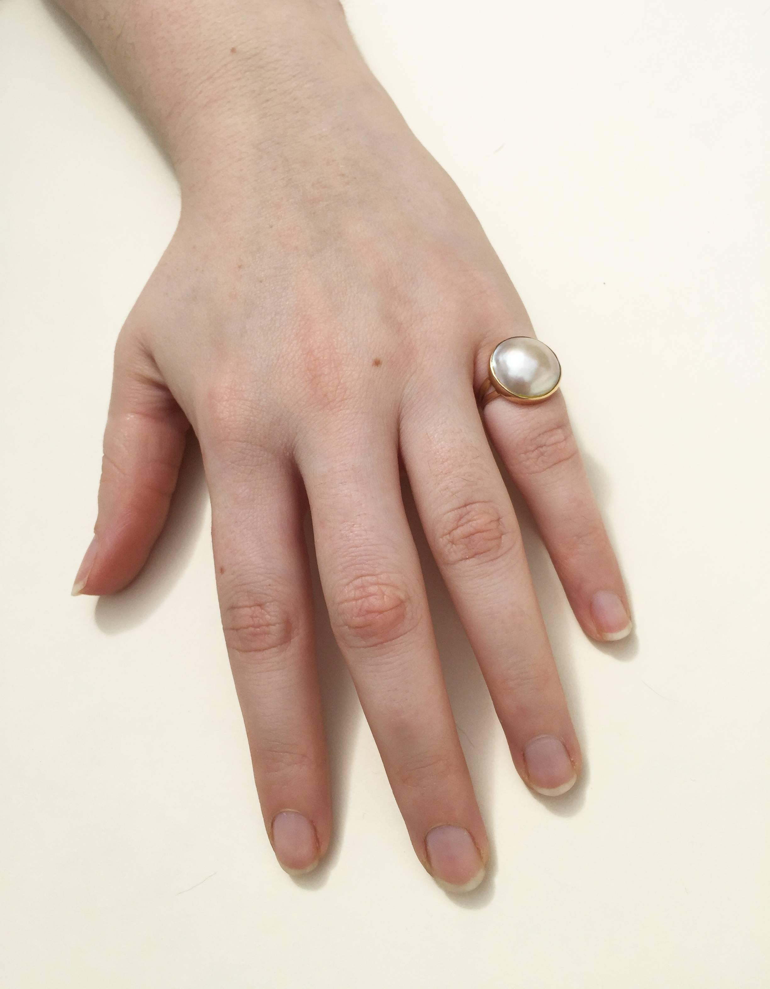 Artist Pearl and 14 Karat Yellow Gold Pinky Ring (Size 4)  by Marina J