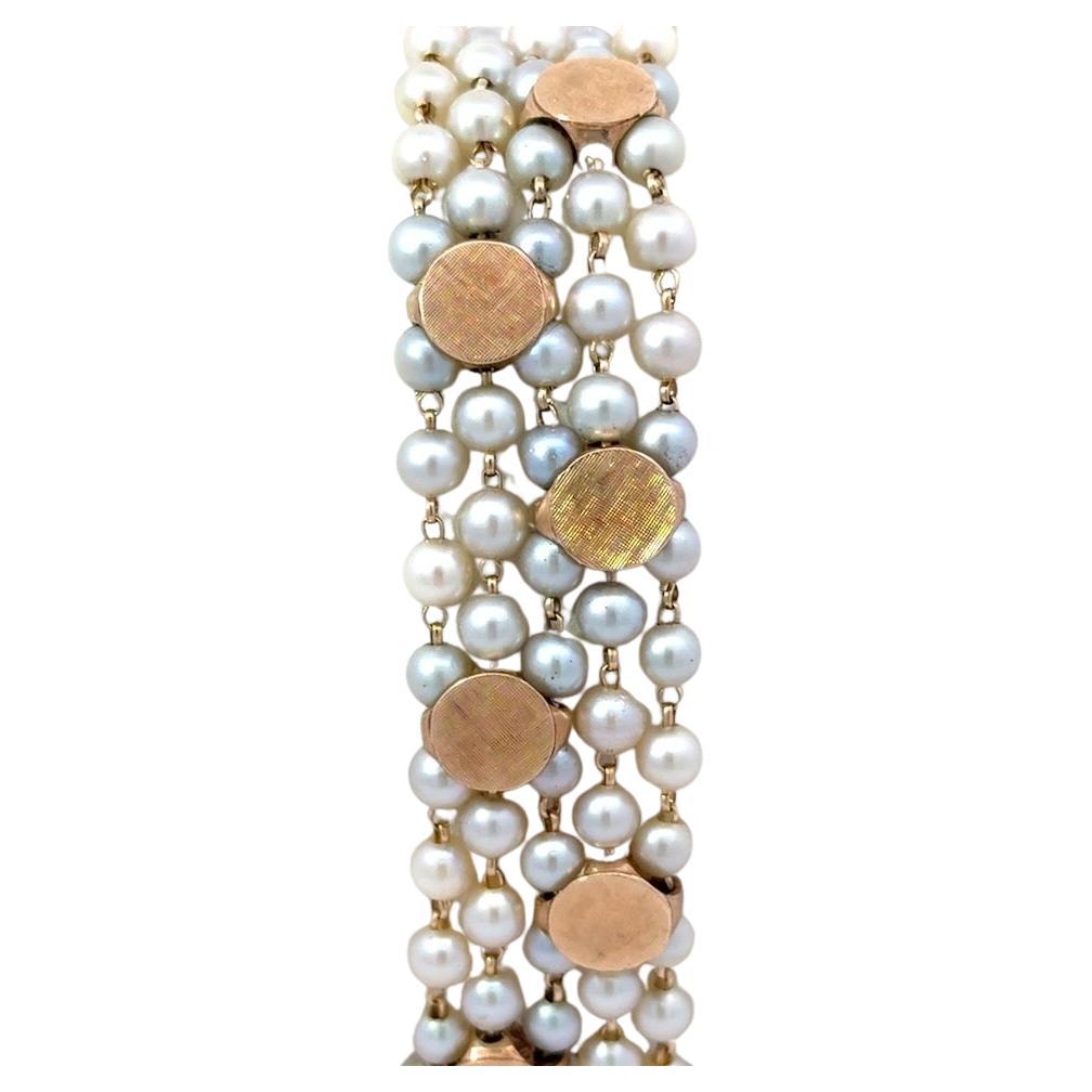 Pearl and 14K Yellow Gold Vintage 5 Strand Bracelet