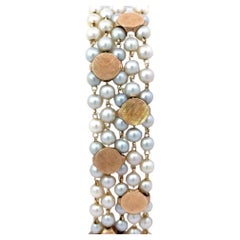 Bracelet vintage à 5 brins en or jaune 14 carats et perles
