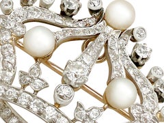 Pearl and 2.63 Carat Diamond 14k Yellow Gold 'Crown' Brooch