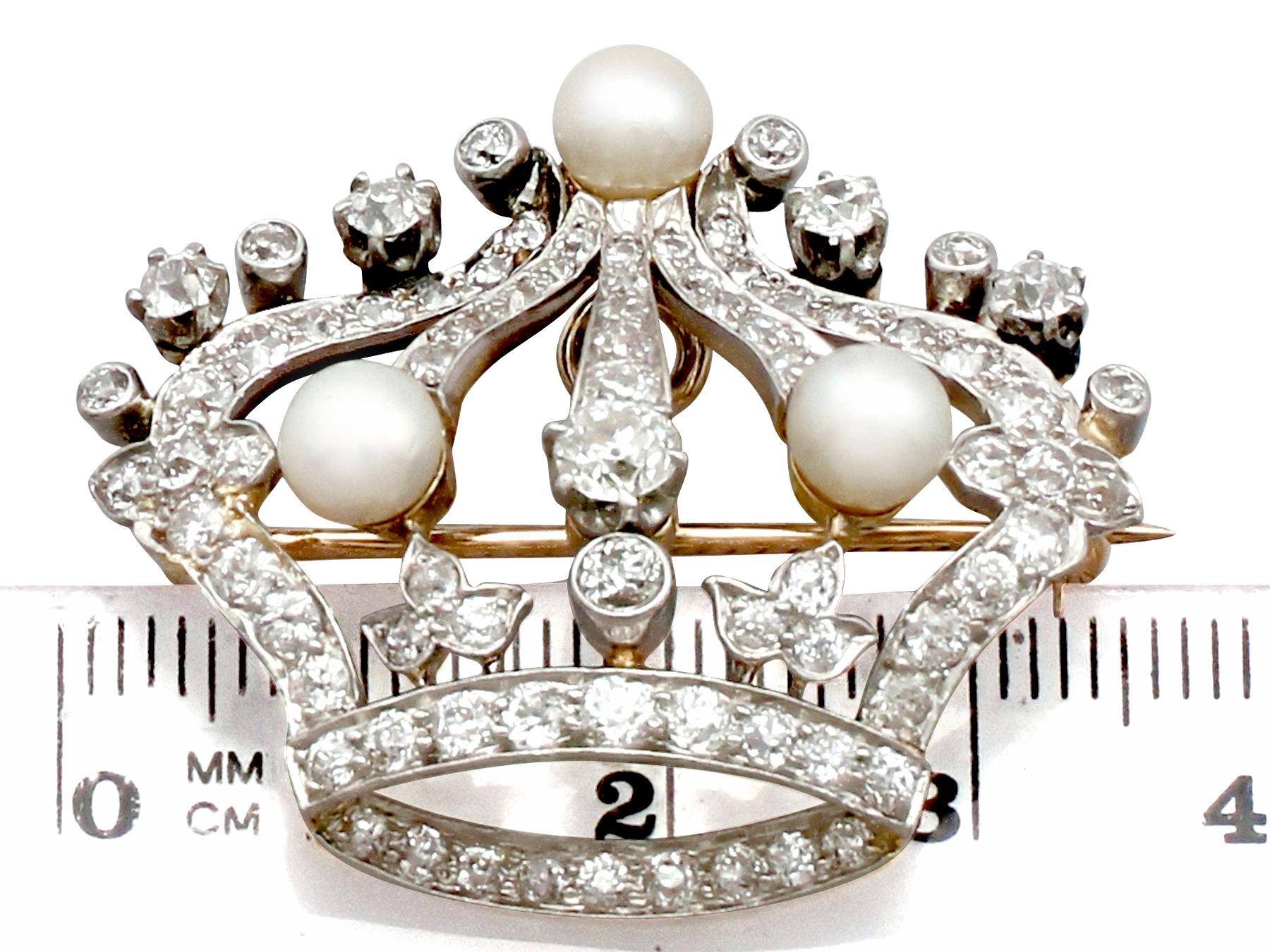 Women's  Pearl and 2.63 Carat Diamond 14k Yellow Gold 'Crown' Brooch 
