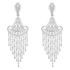 Pearl and 4.10 Carat Diamond Chandelier Earrings in 18K White Gold