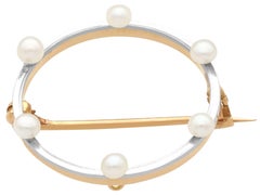 Pearl and 9 Karat Yellow Gold, Platinum Set Brooch, Antique, circa 1920