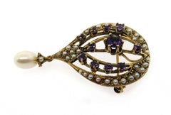 Pearl and Amethyst Brooch Pendant in 14K