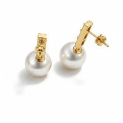 Pearl and Baguette Moissanite Drop Earrings Studs silver, gold
