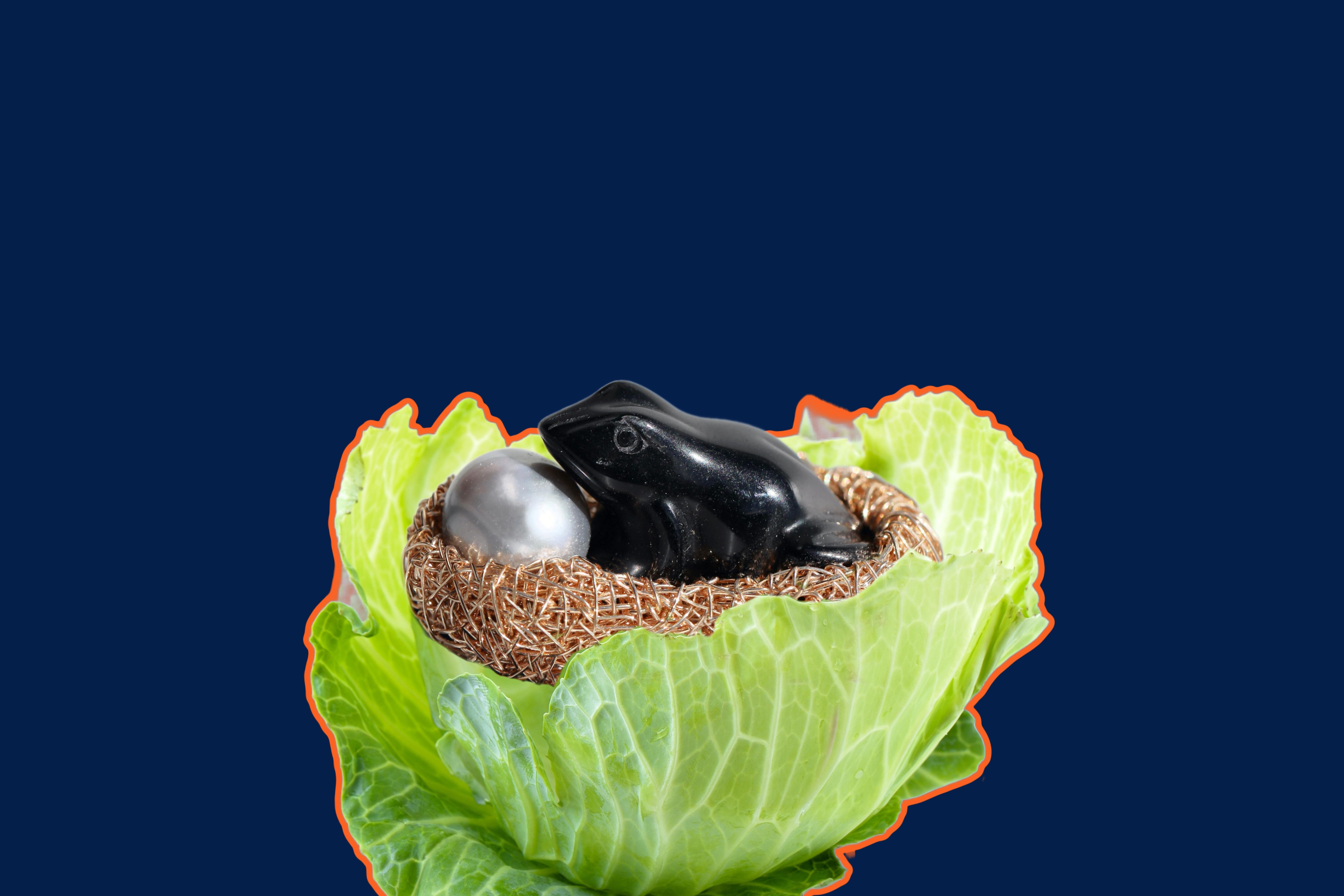 Pearl and Black Agate Frog ring, in 14k Gold F One-Off by the artist For Sale 6